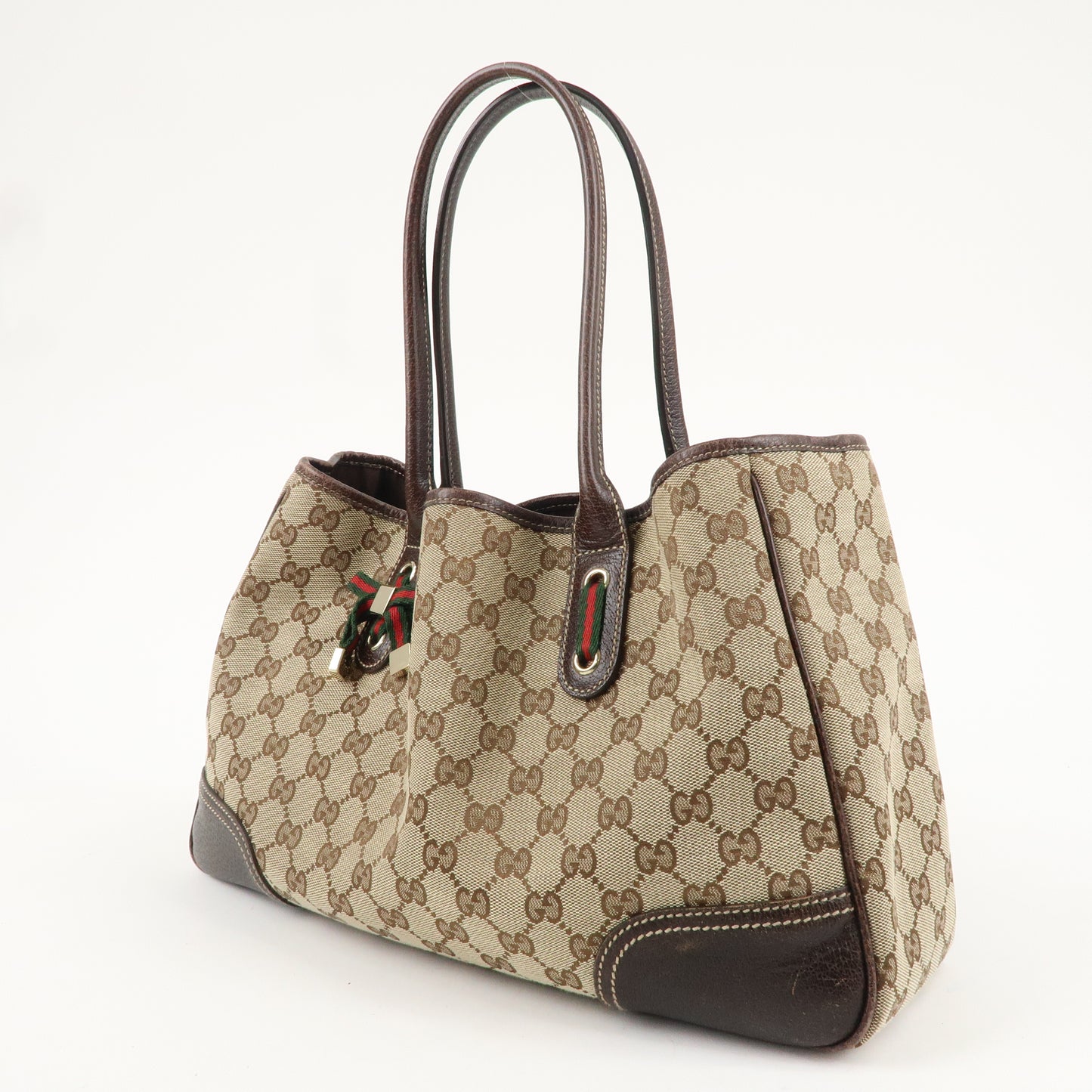 GUCCI Princy Sherry GG Canvas Leather Tote Bag Beige 163805