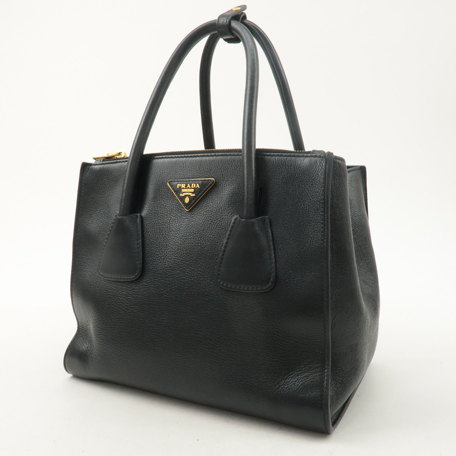 PRADA Logo Leather 2way Bag Hand Bag Shoulder Bag Black