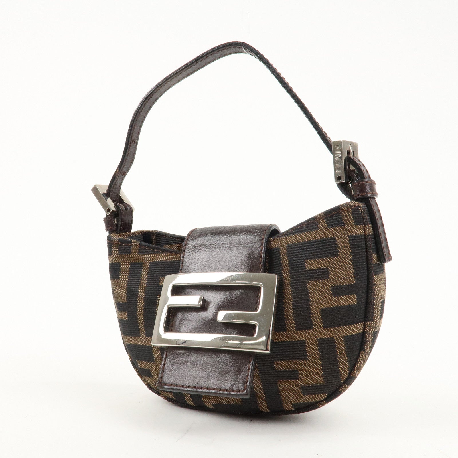 FENDI Zucca Canvas Leather Mini Croissant HandBag Brown Black