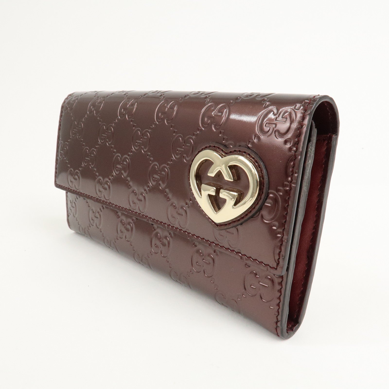 GUCCI Lovely Heart Patent Leather Bifold Long Wallet 251861