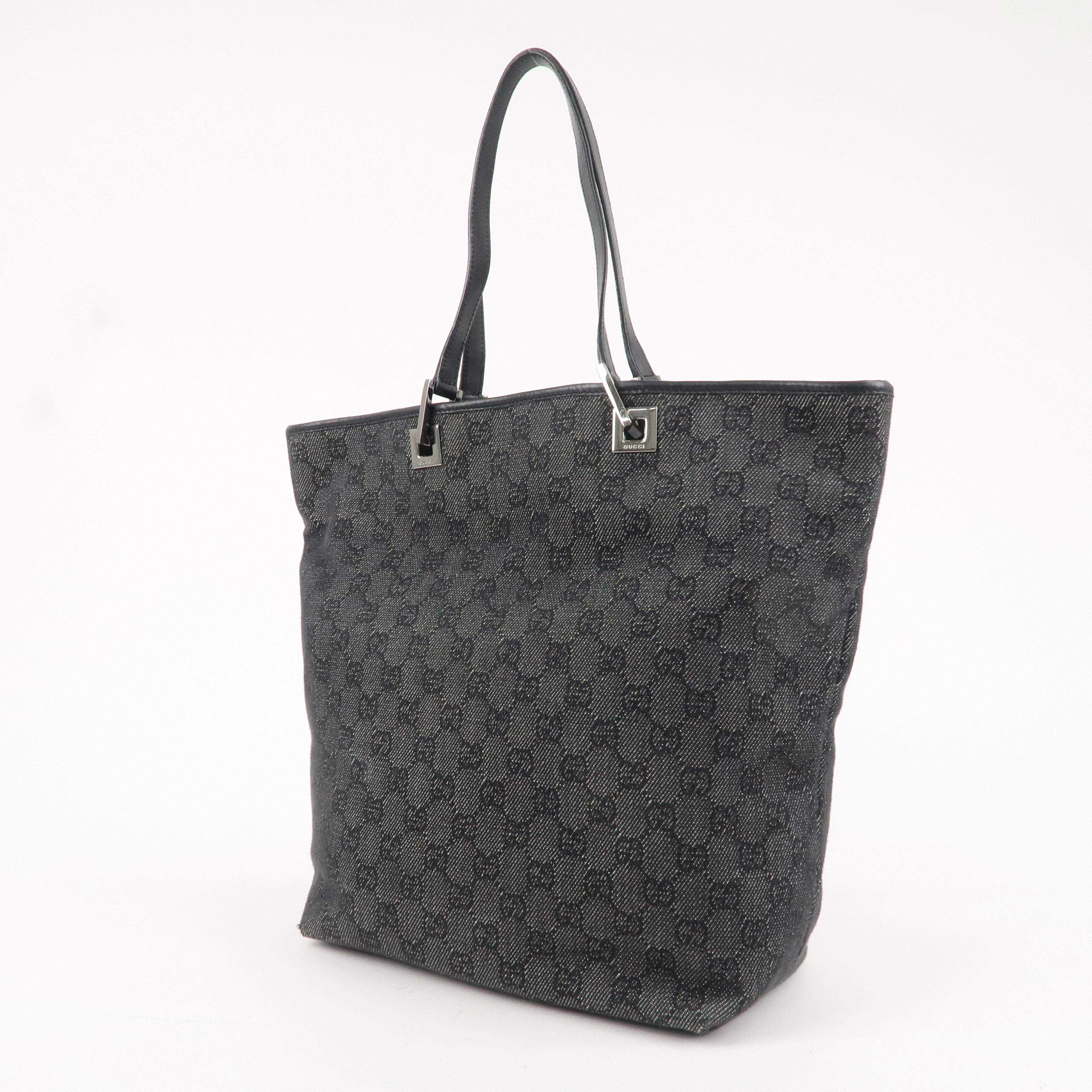 GUCCI GG Denim Leather Tote Bag Hand Bag Black 31243