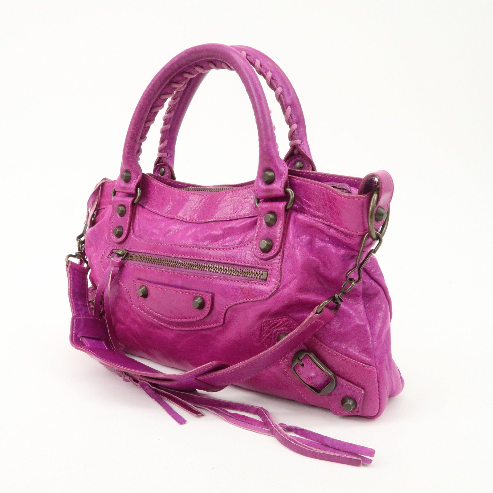 BALENCIAGA The First Leather 2Way Bag Hand Bag Pink 103208 Used