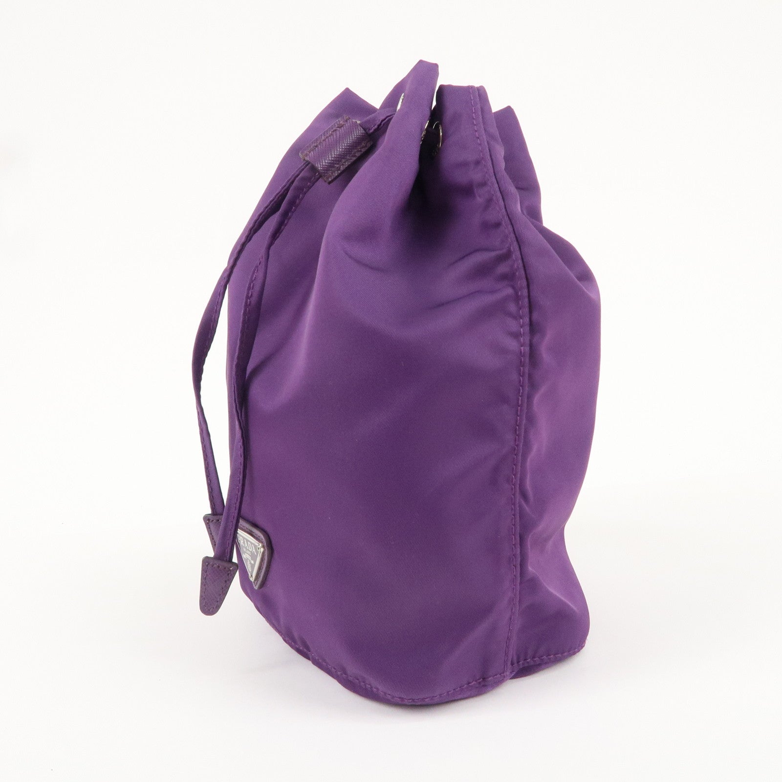 PRADA Nylon Leather Drawstring Pouch Purple 1NA369