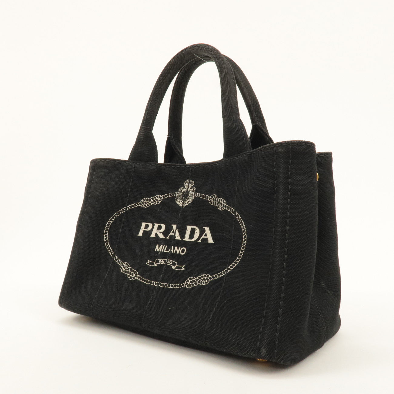 PRADA Canapa Mini Canvas Tote Bag Hand Bag Black 1BG439