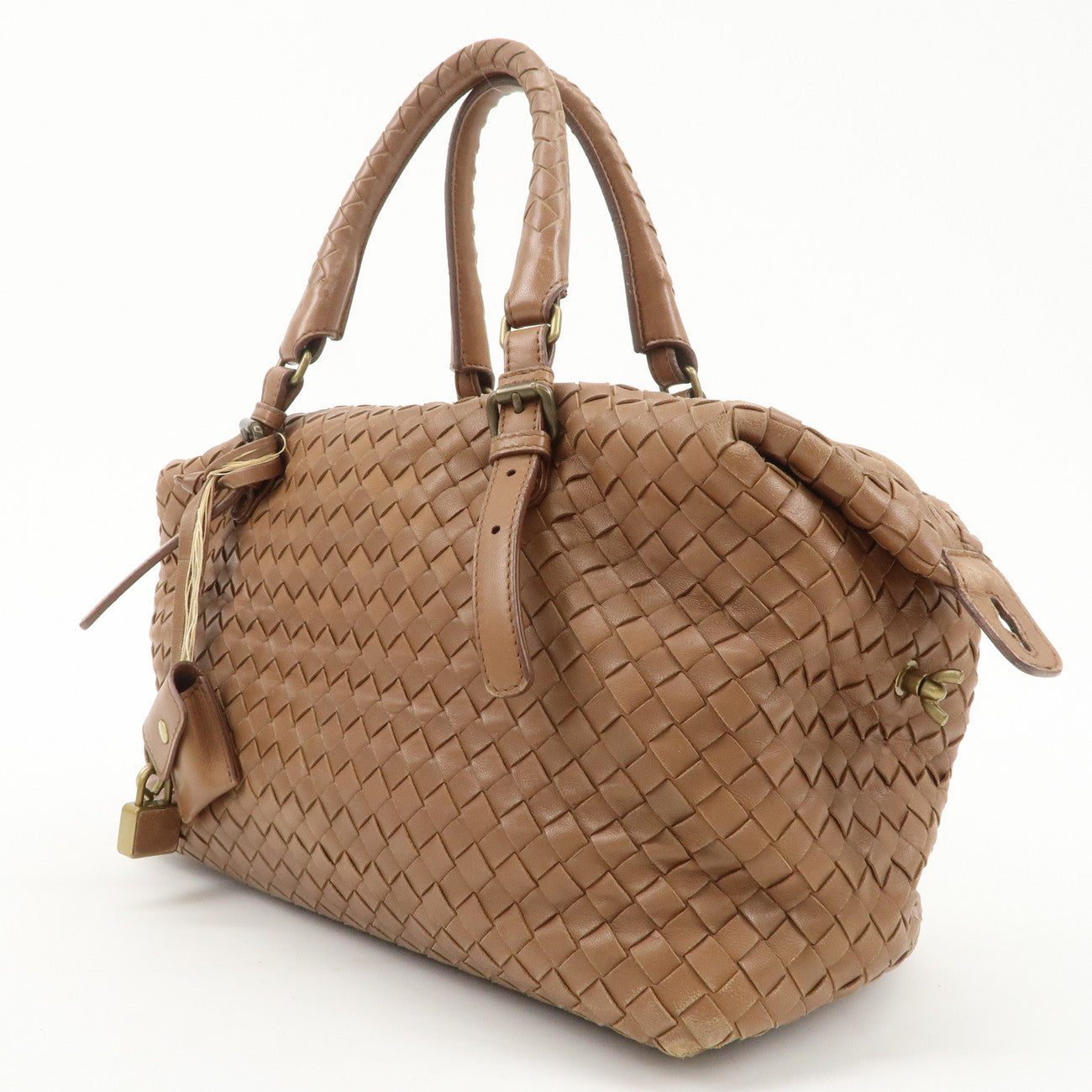 BOTTEGA VENETA Intrecciato Leather Montaigne Boston Bag Brown 173398