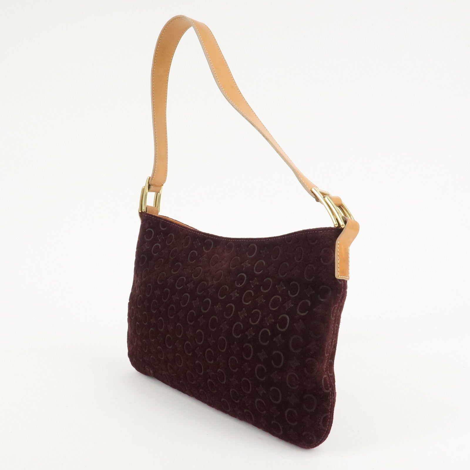 CELINE Suede Shoulder Bag Wine Beige MC00/2 Used