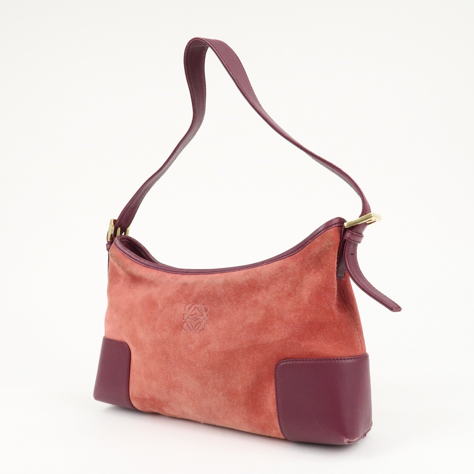 LOEWE Anagram Suede Leather Shoulder Bag Red Purple