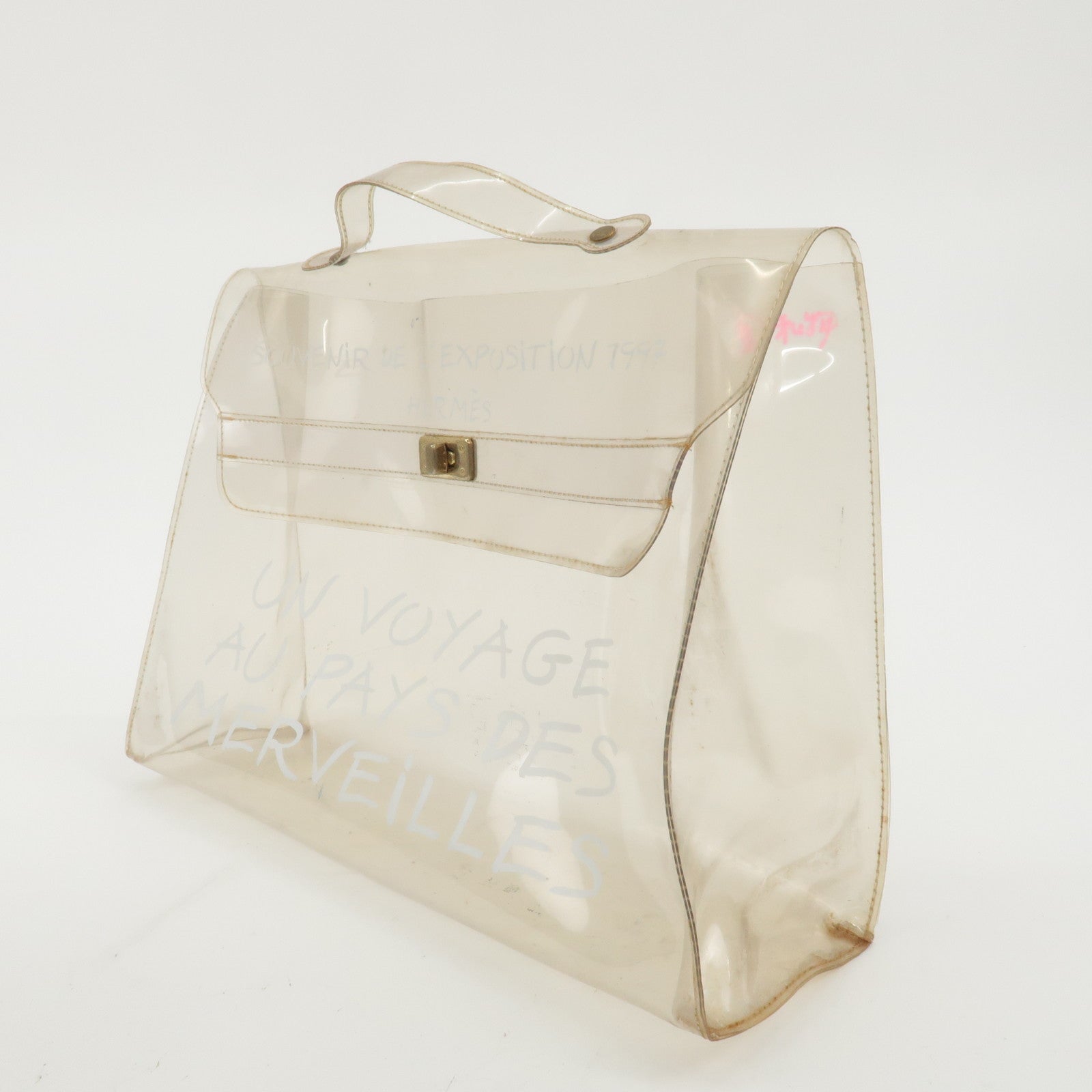 HERMES Vinyl Kelly Hand Bag Clear Transparent Gold Hardware