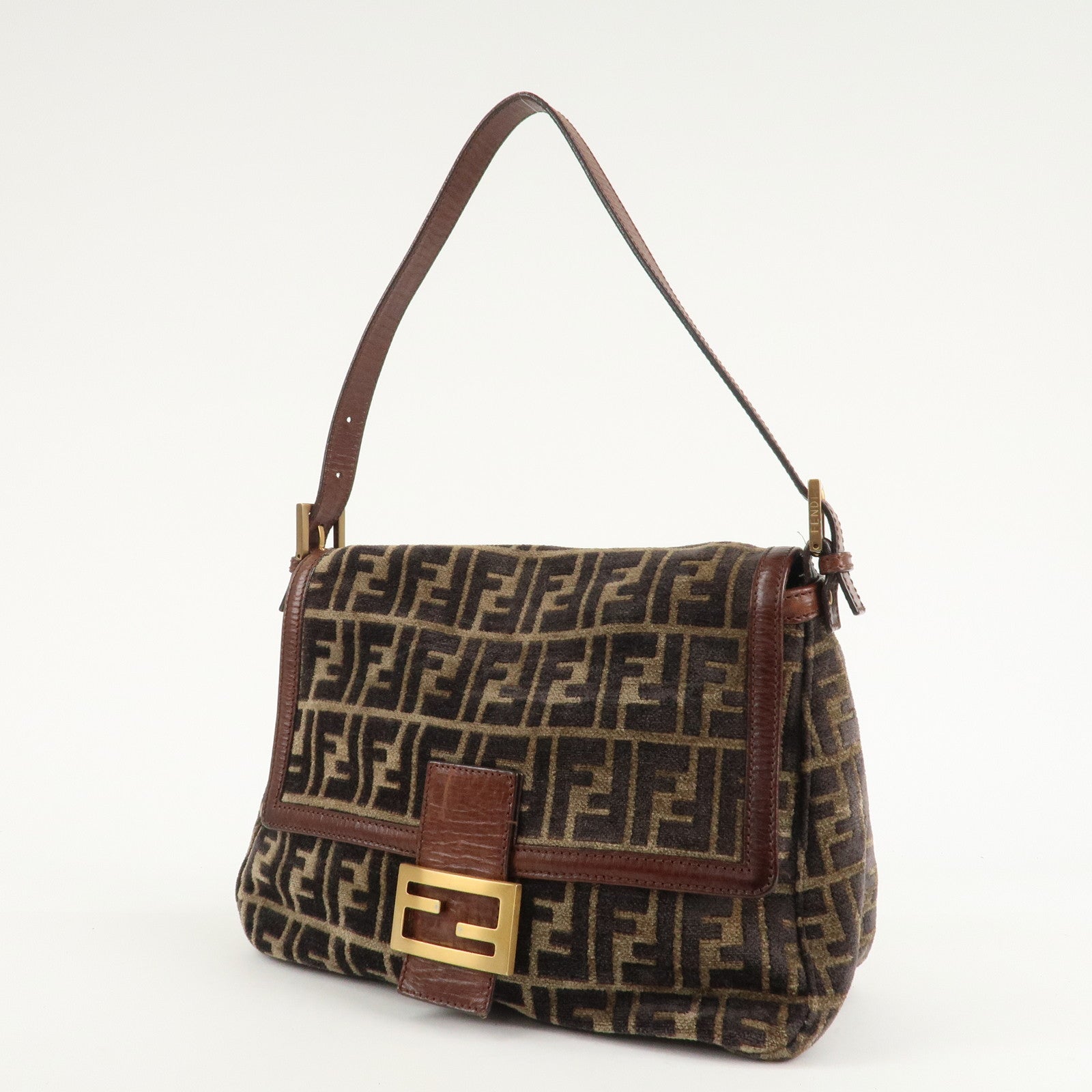 FENDI Mamma Baguette Zucca Pile Leather Shoulder Bag 8BR001 Used