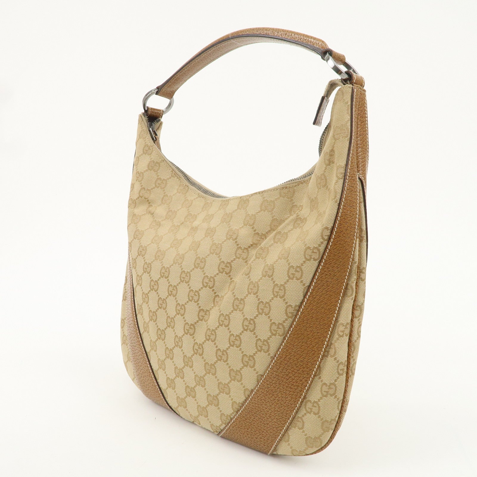 GUCCI GG Canvas Leather Shoulder Hand Bag Beige Brown 124357