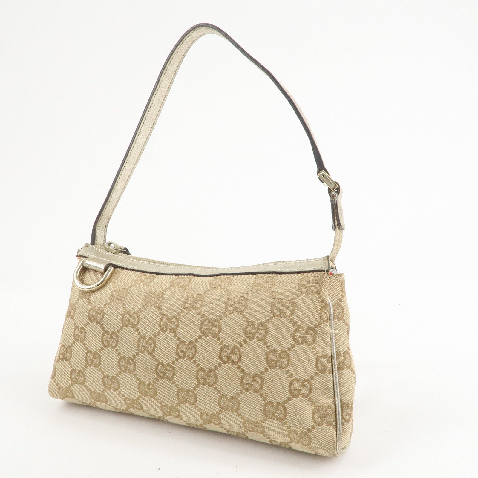 GUCCI Abbey GG Canvas Sholder Bag Pouch Beige Gold  145750