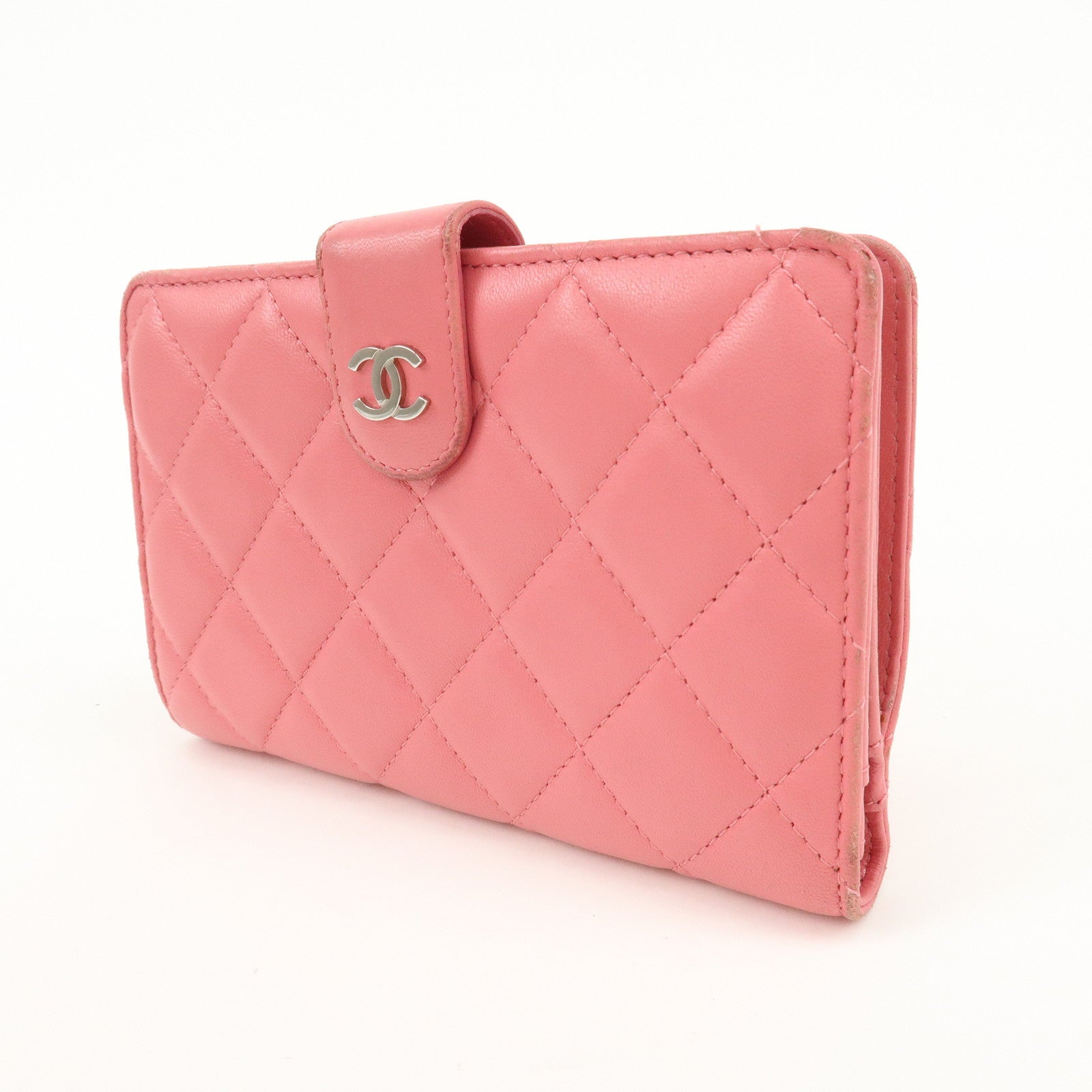 CHANEL Matelasse Lamb Skin Coco Mark Bi-fold Wallet Pink A48667