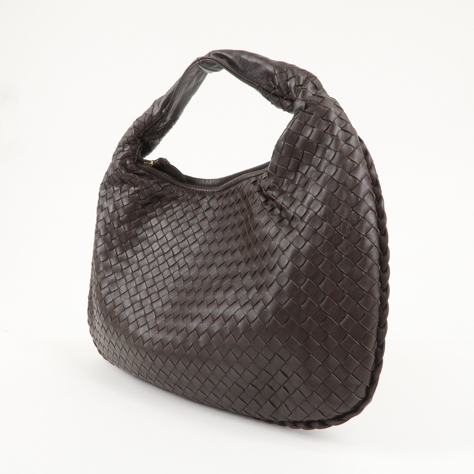 BOTTEGA VENETA Intrecciato Leather Shoulder Bag Dark Brown 115653