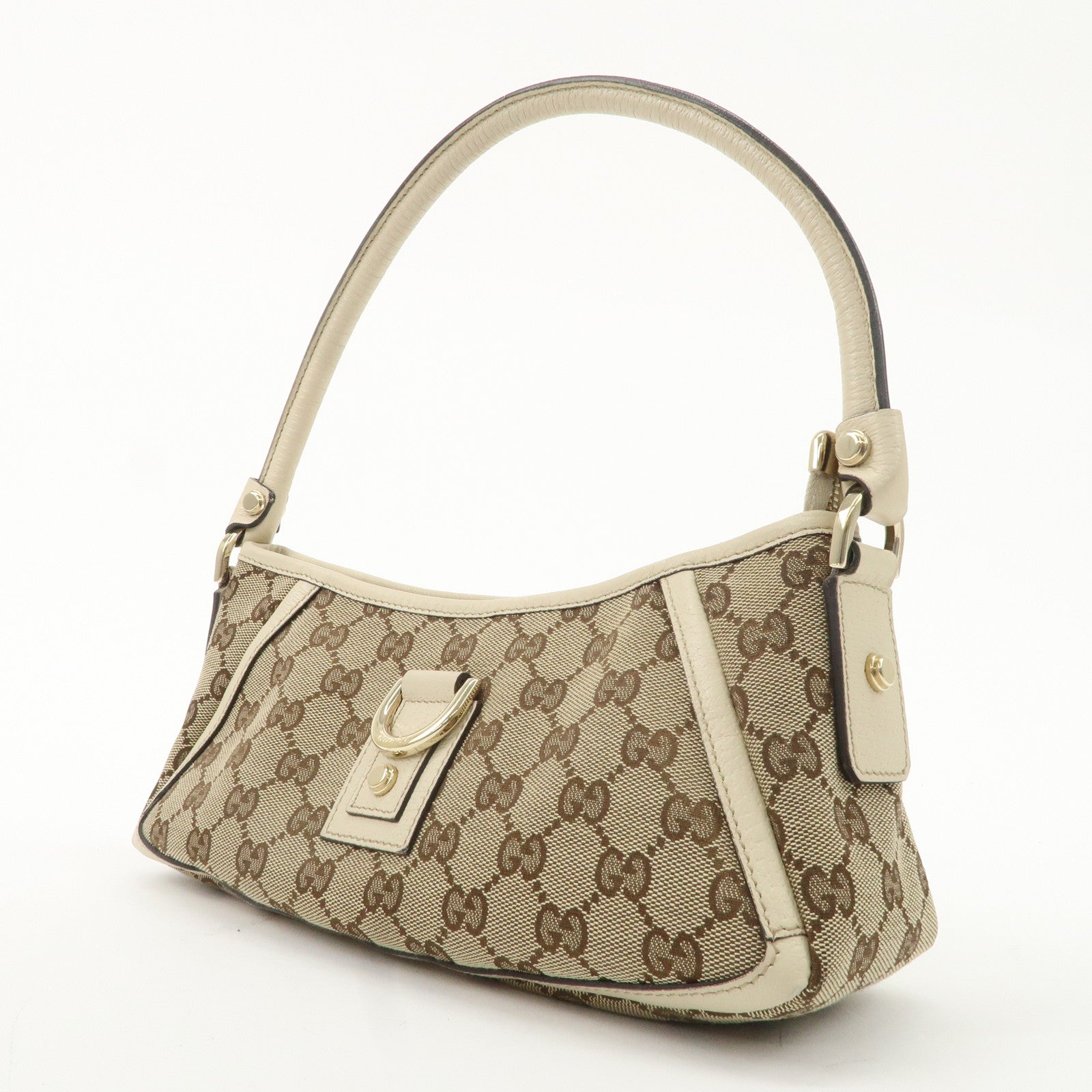 GUCCI Abbey GG Canvas Leather Shoulder Bag Beige Gold 130939