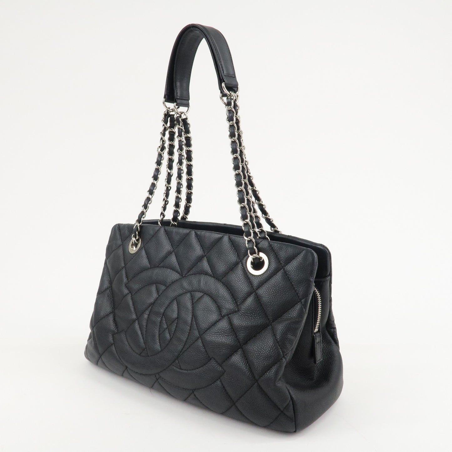 CHANEL Matelasse Caviar Skin COCO Mark Chain Tote Bag Black