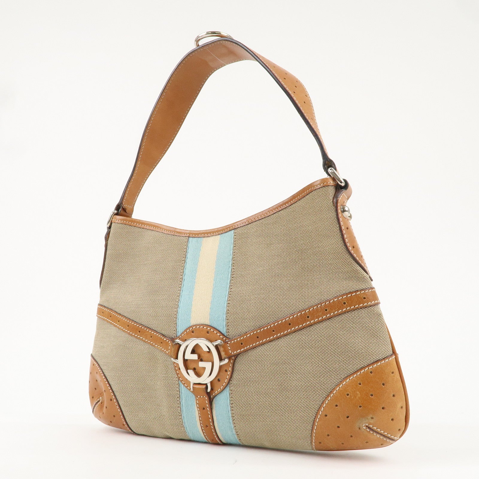 GUCCI Sherry Interlocking G Canvas Leather Shoulder Bag 114877