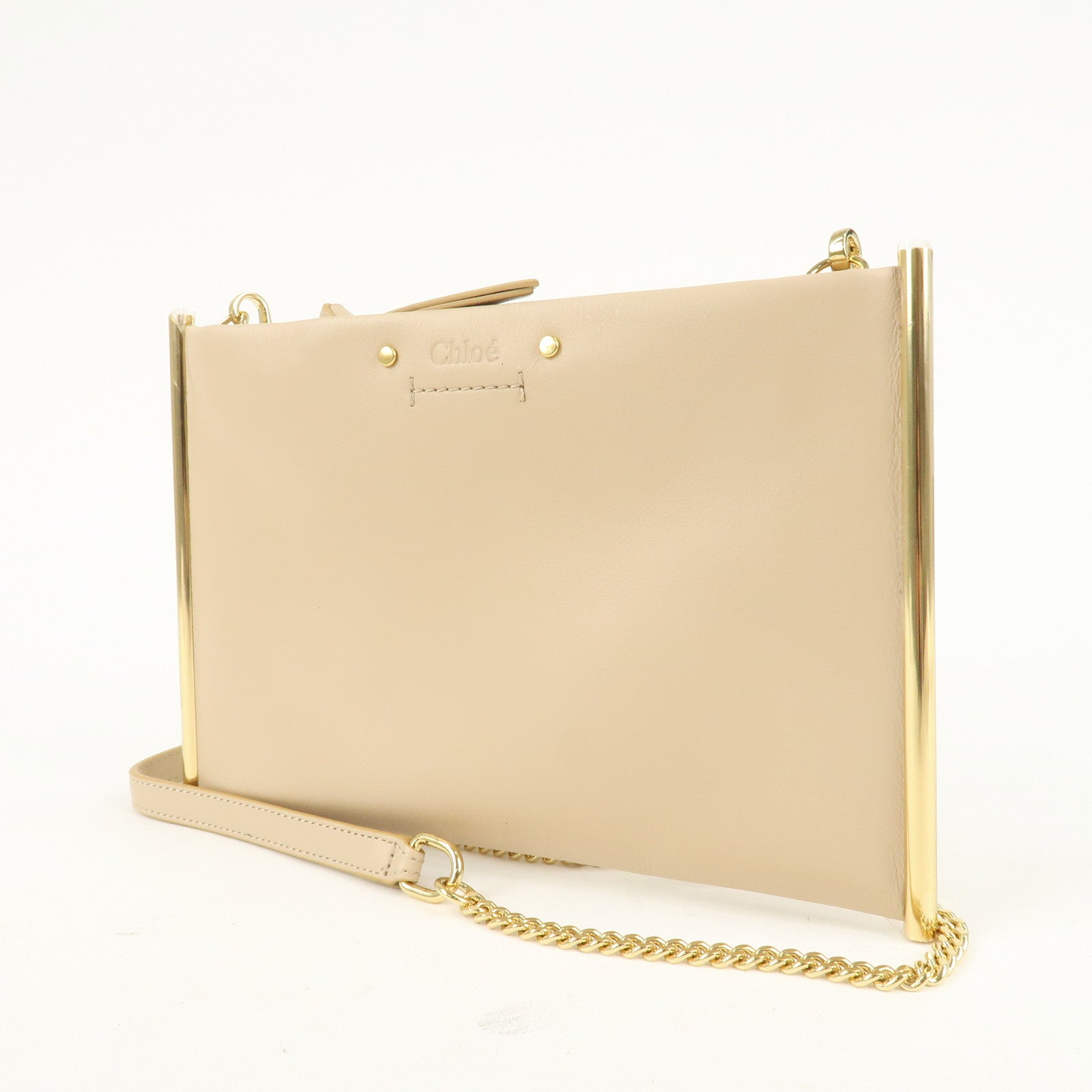Chloe Leather Chain Shoulder Bag  Mini Bag Gold HDW Beige Used