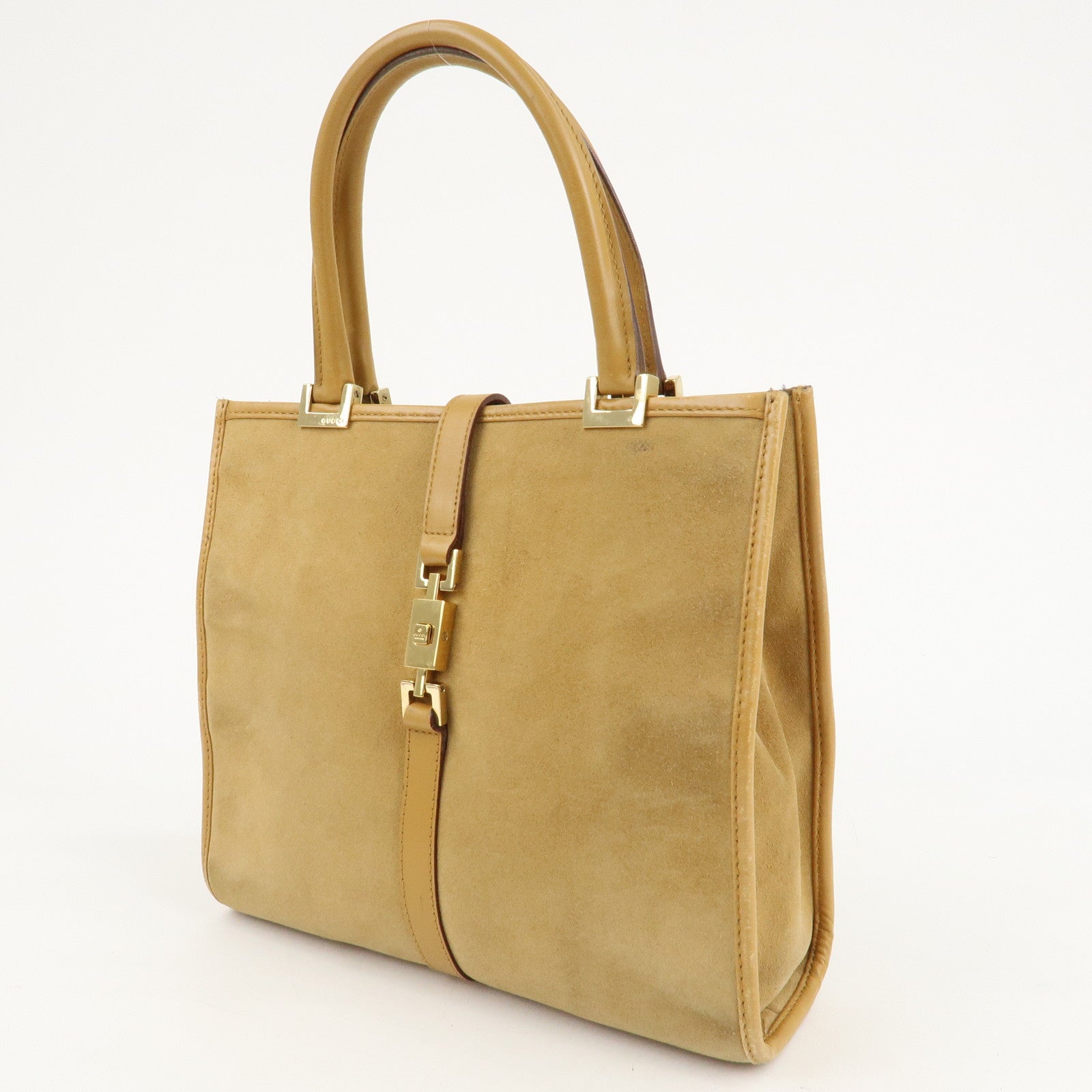 GUCCI Jackie Suede Leather Tote Bag Hand Bag Beige 002.1065