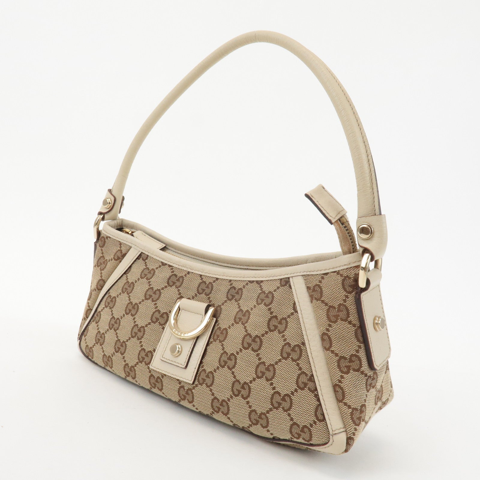 GUCCI Abbey GG Canvas Leather Shoulder Bag Beige Ivory 130939