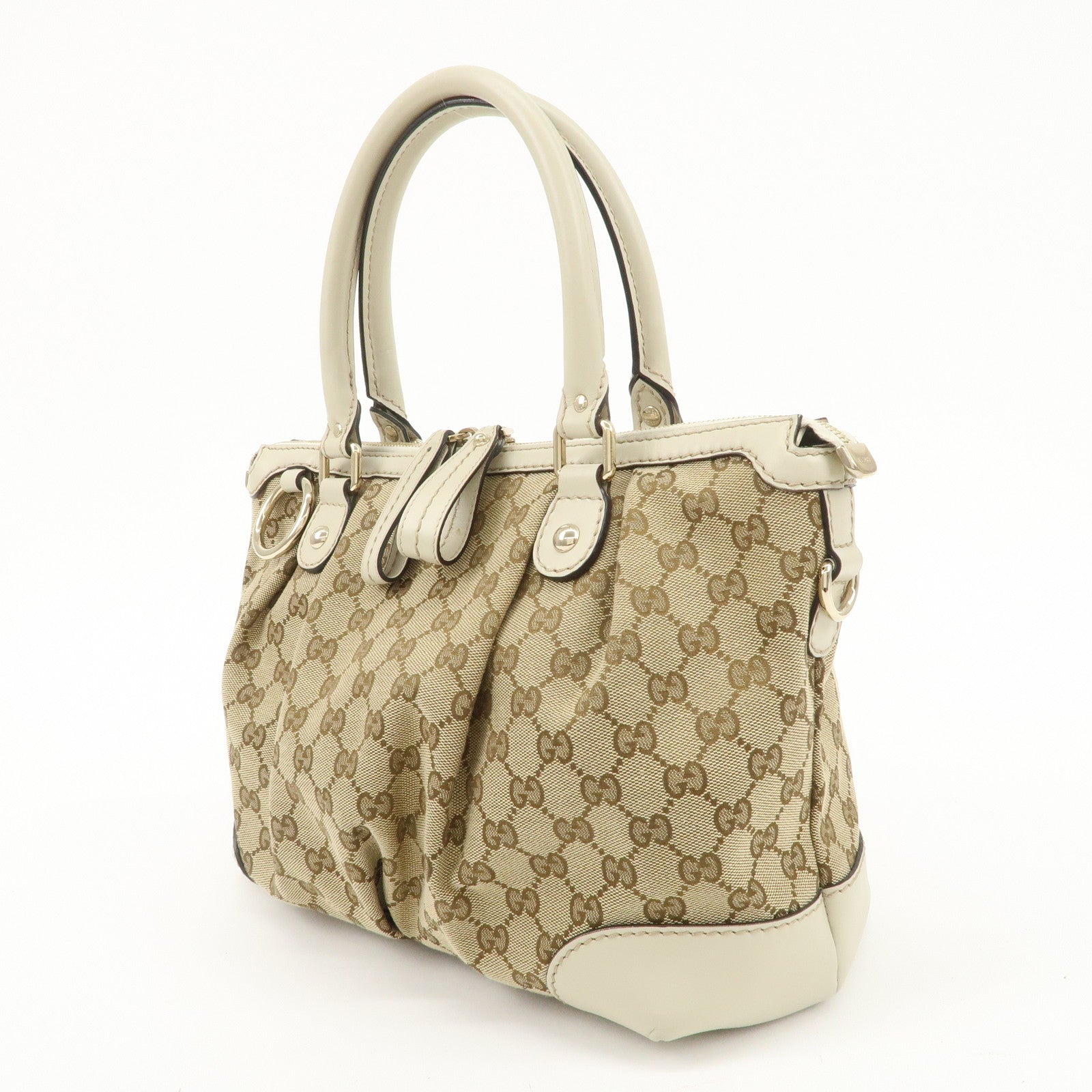 GUCCI Sukey GG Canvas Leather 2Way Bag Hand Bag Beige Ivory