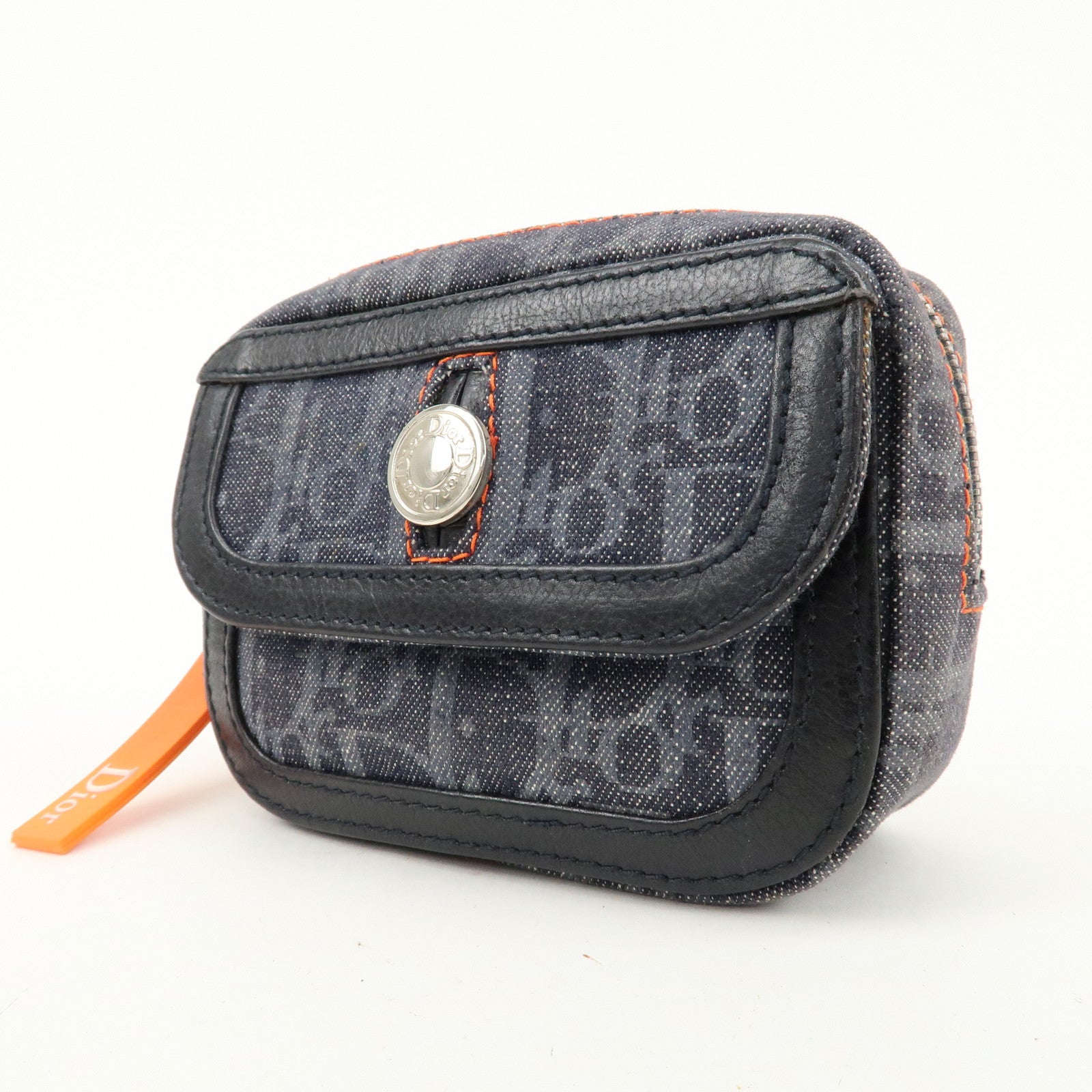 Christian Dior Trotter Denim Canvas Leather Flight Pouch Navy