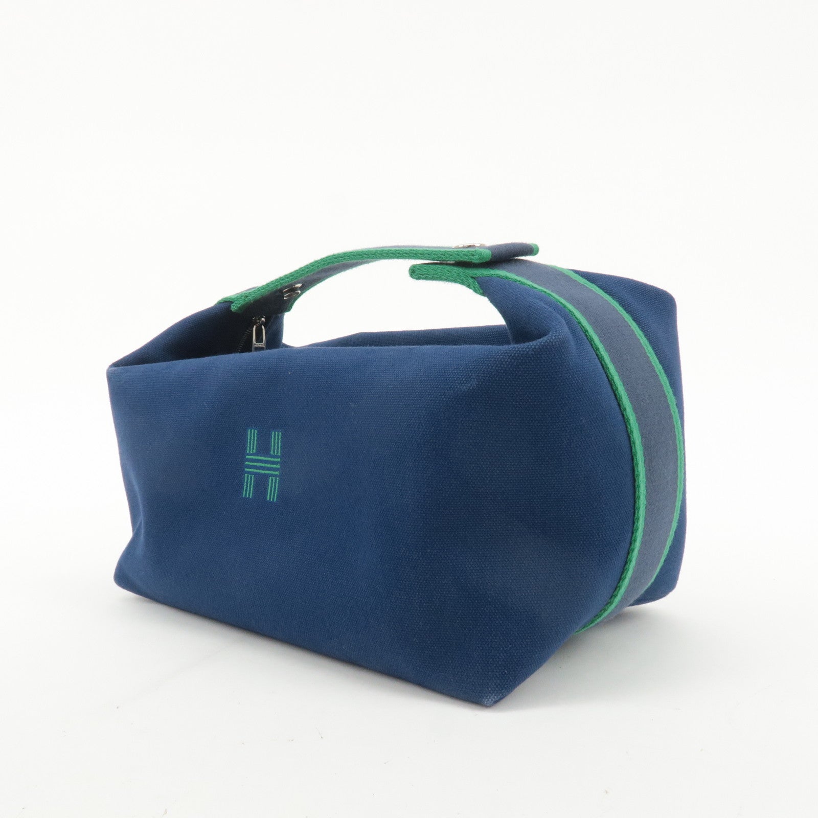 HERMES Bride A Brac GM Canvas Hand Bag Navy Green