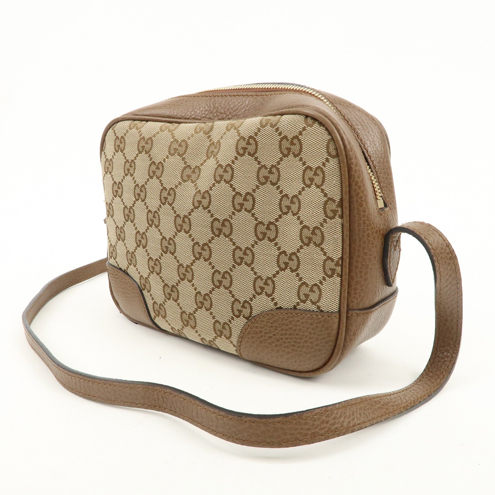 GUCCI GG Canvas Leather Shoulder Crossbody Bag Beige Brown 449413