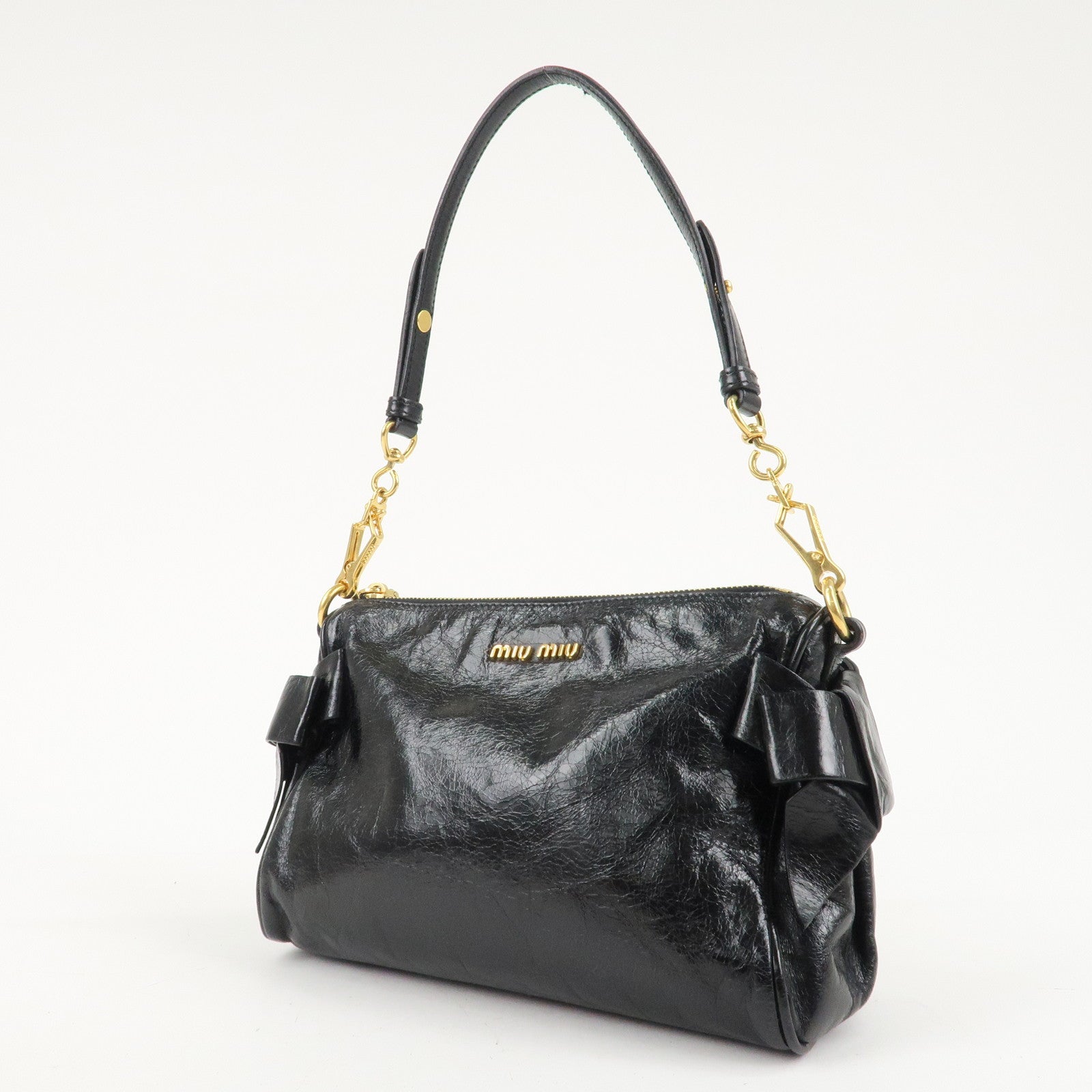 MIU MIU Leather Shoulder Bag Hand Bag Black