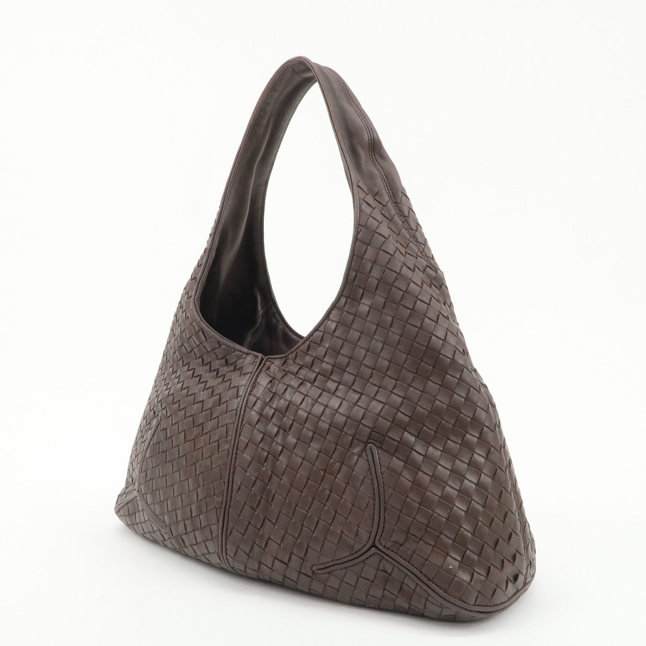 BOTTEGA VENETA Intrecciato Leather Shoulder Bag Dark Brown