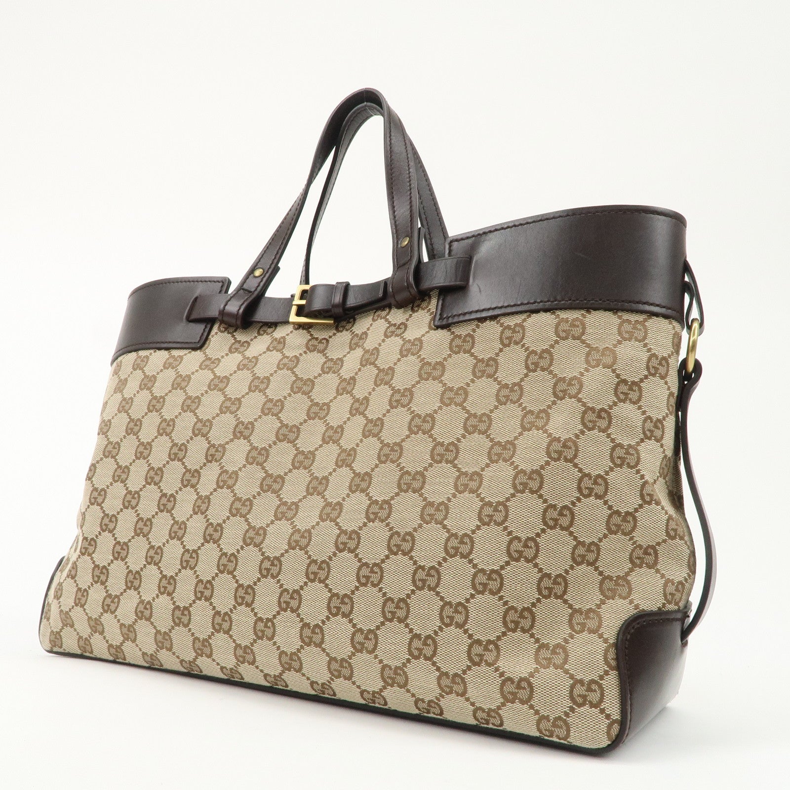 GUCCI GG Canvas Leather Tote Bag Beige Dark Brown 106251 Used