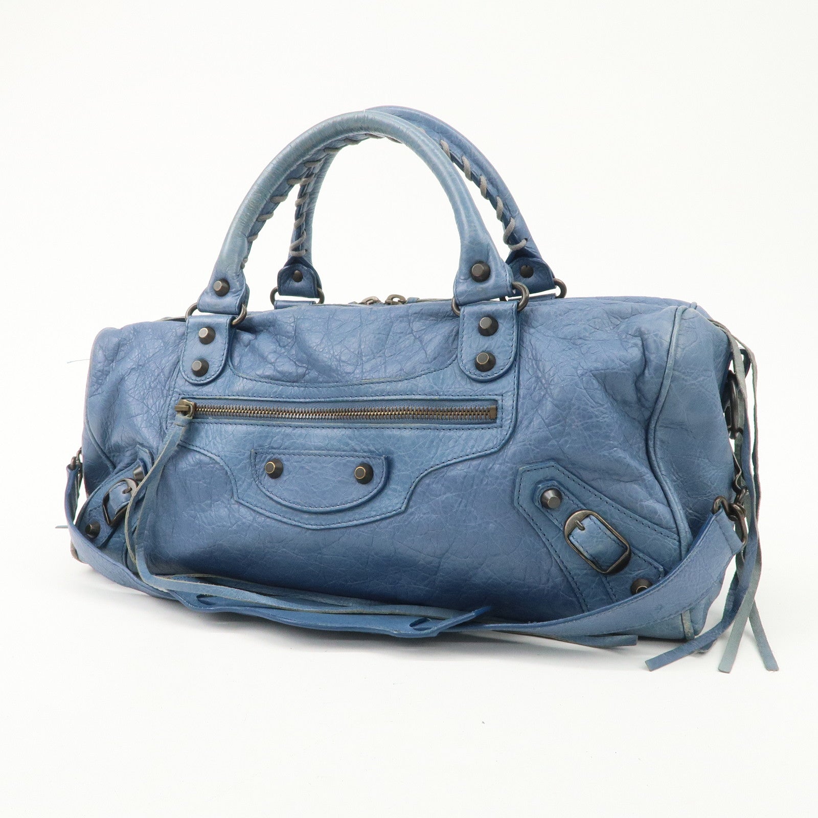 BALENCIAGA Leather The Twiggy 2WAY Bag Hand Bag Blue 128523 Used