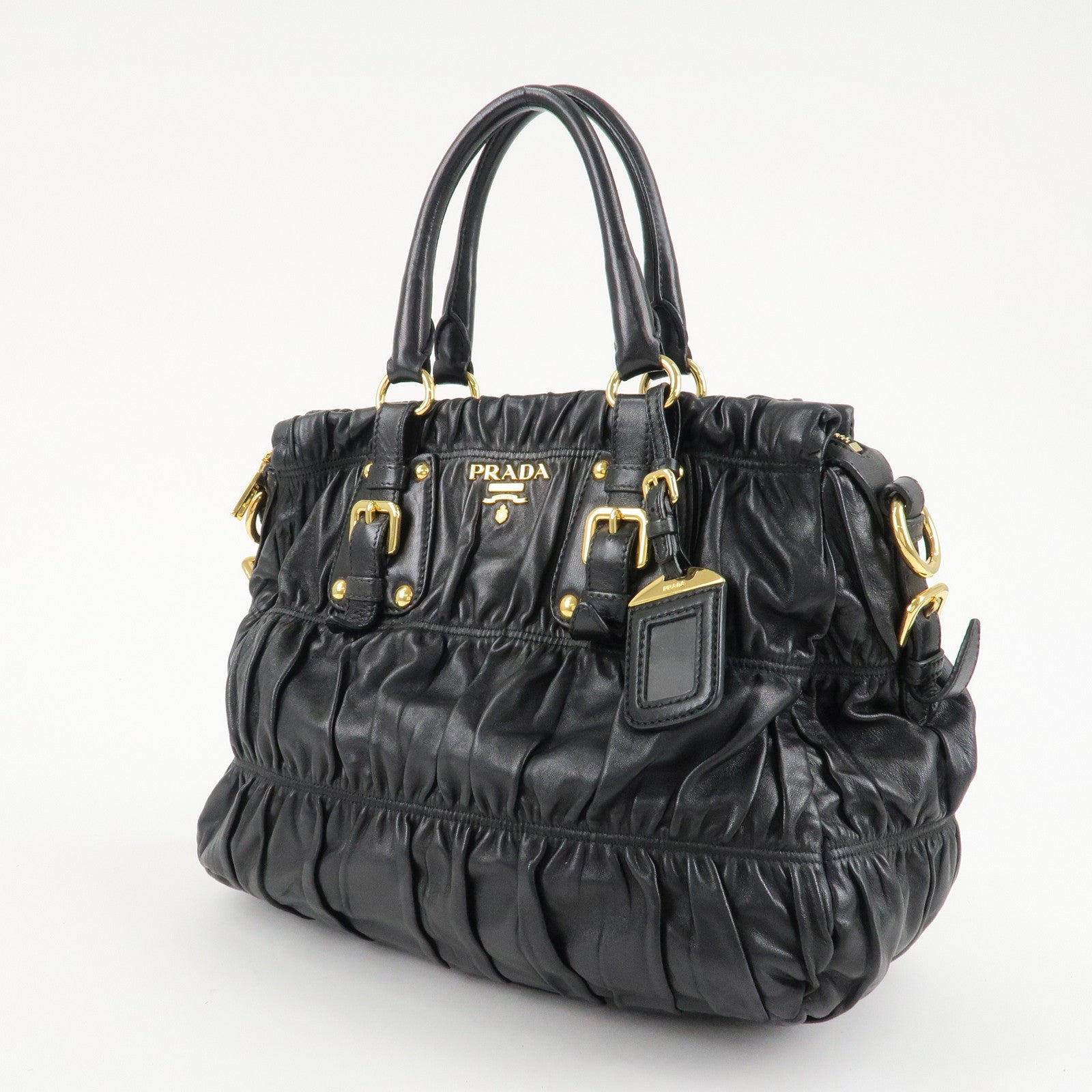 PRADA Leather 2way Bag Hand bag Black Gold Hardware