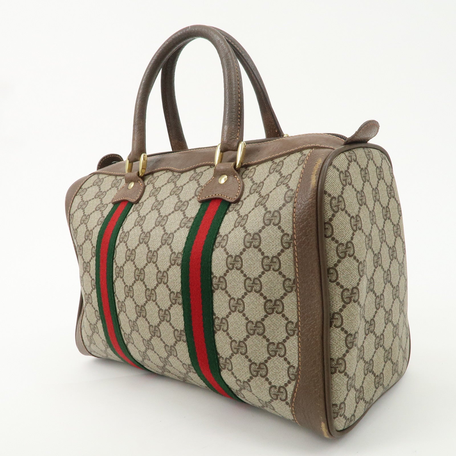 GUCCI Old Gucci Sherry GG Plus Leather Boston Bag 002.98.8