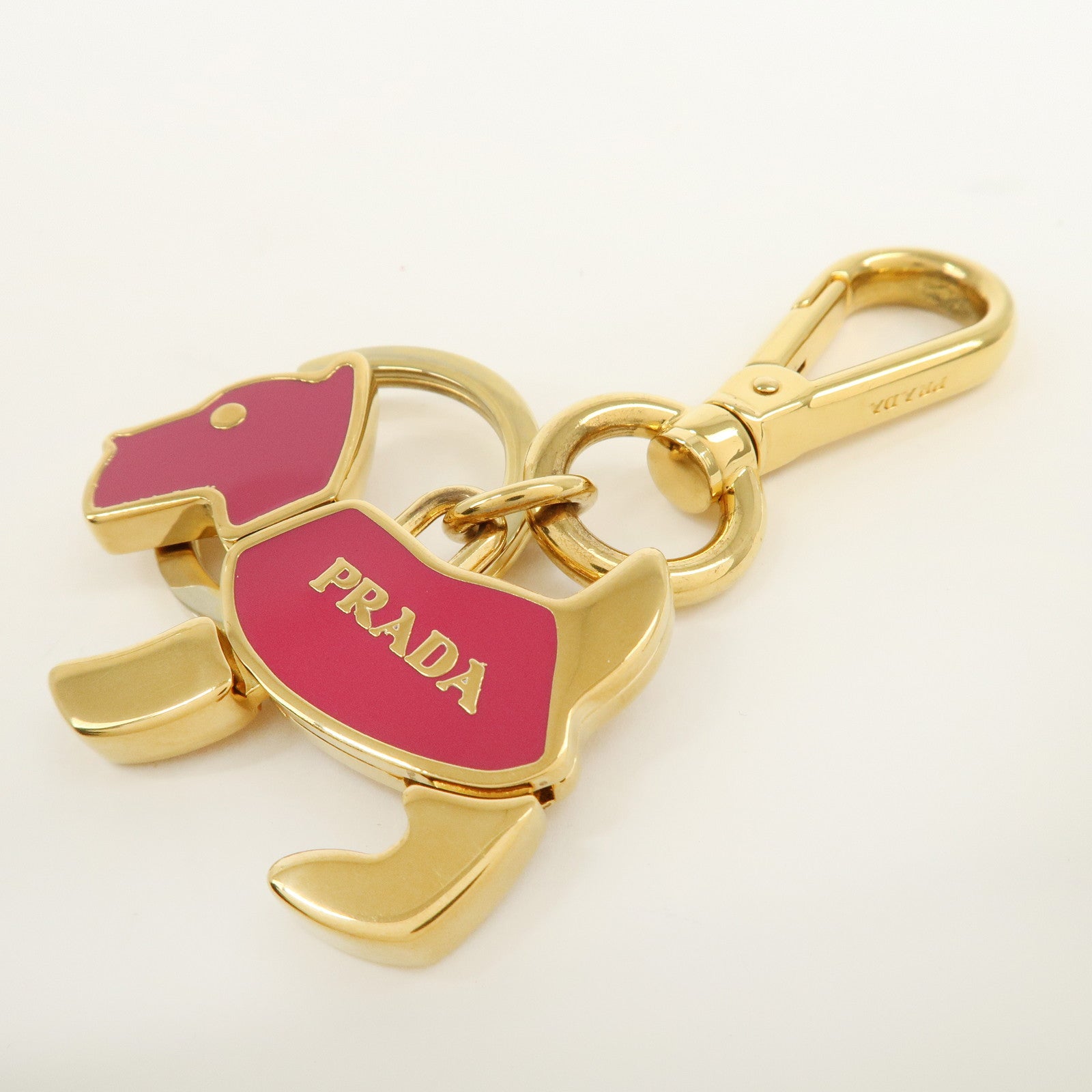 PRADA Metal Dog Motif Keychain Bag Charm Gold Pink 1PS402