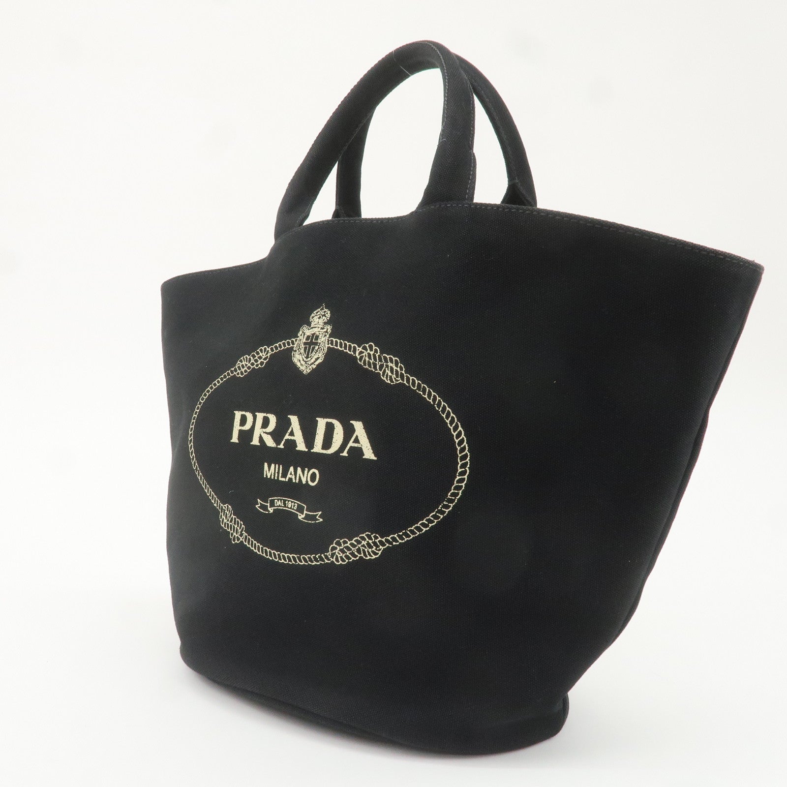 PRADA Canapa Canvas Leather 2Way Bag Tote Bag Black 1BG163