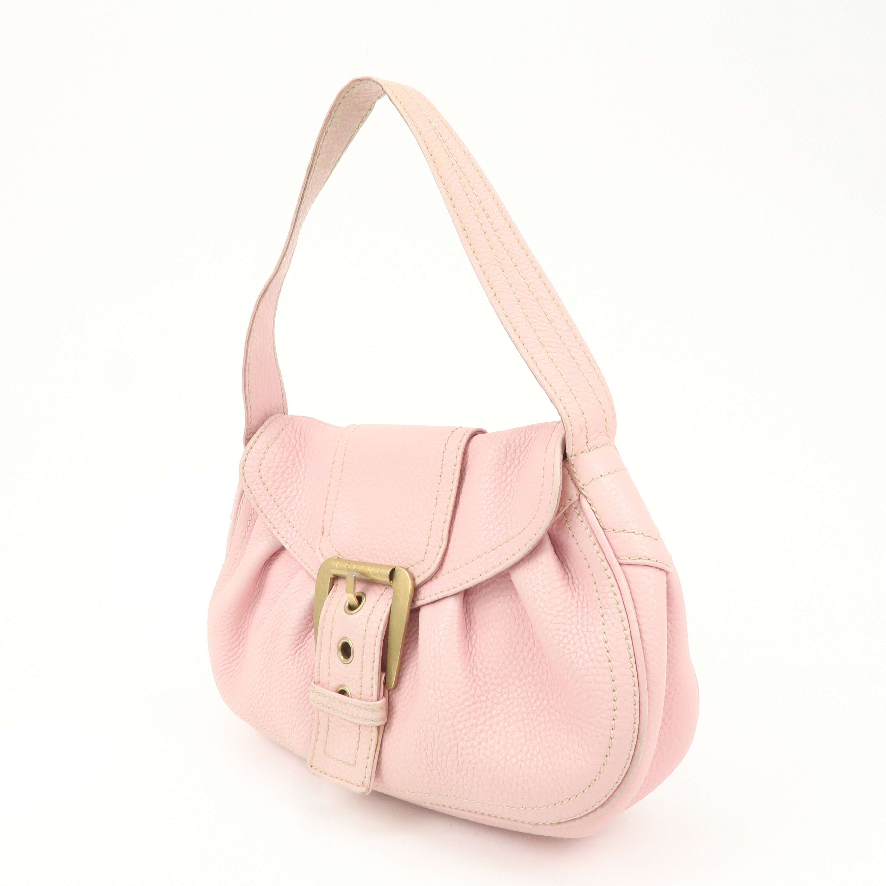 CELINE Leather Shoulder Bag Hand Bag Pink Gold Hardware