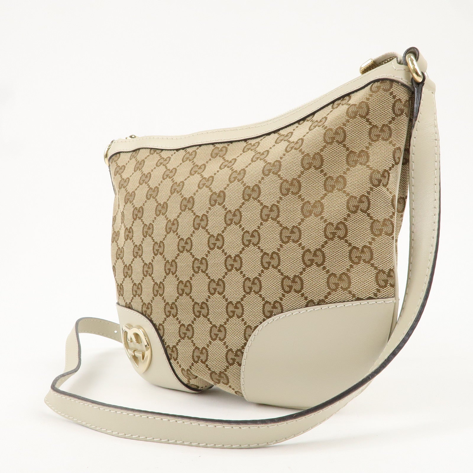 GUCCI Lovely GG Canvas Leather Shoulder Bag Ivory Beige 257072