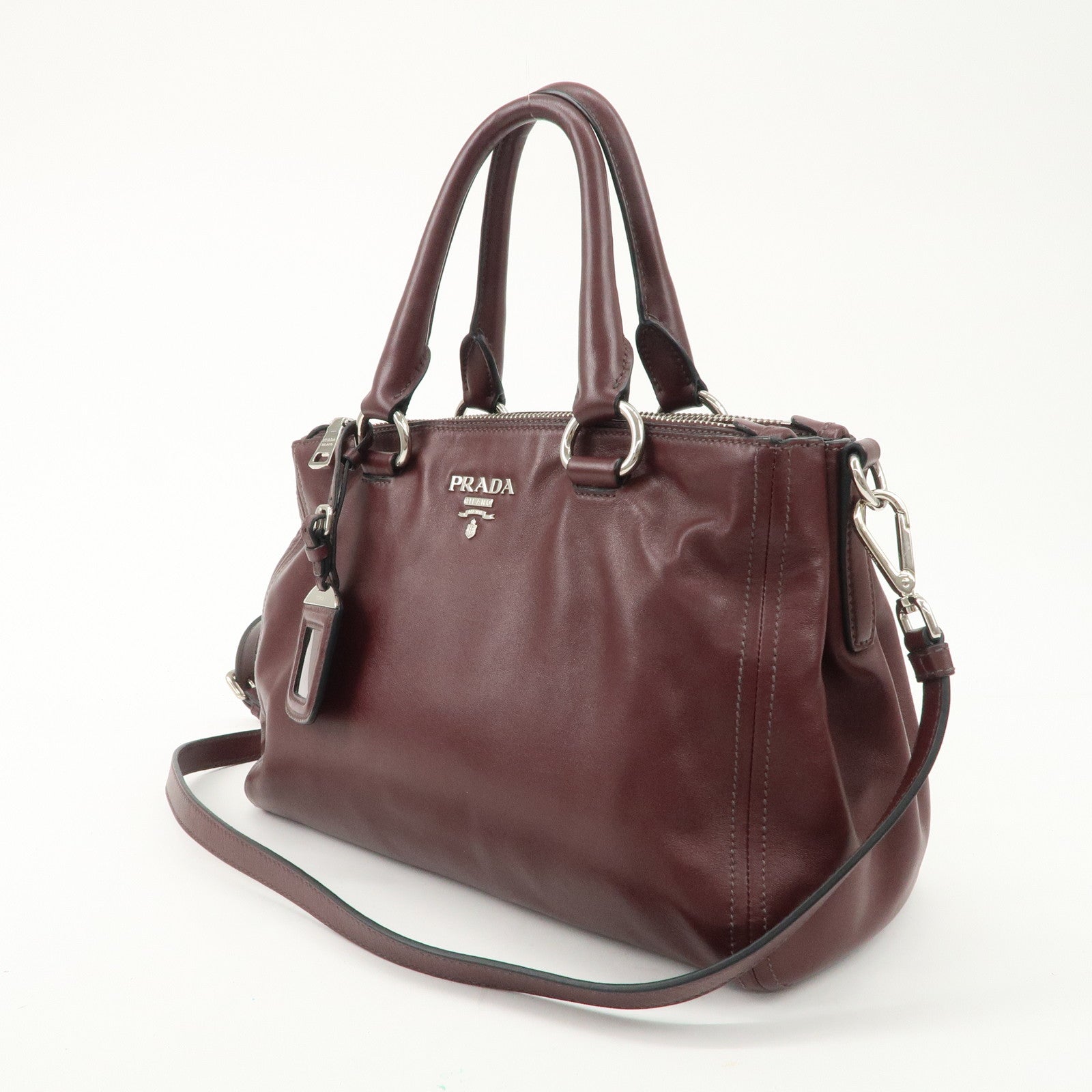 PRADA Leather 2Way Bag Hand Bag Shoulder Bag Bordeaux BN2866 Used