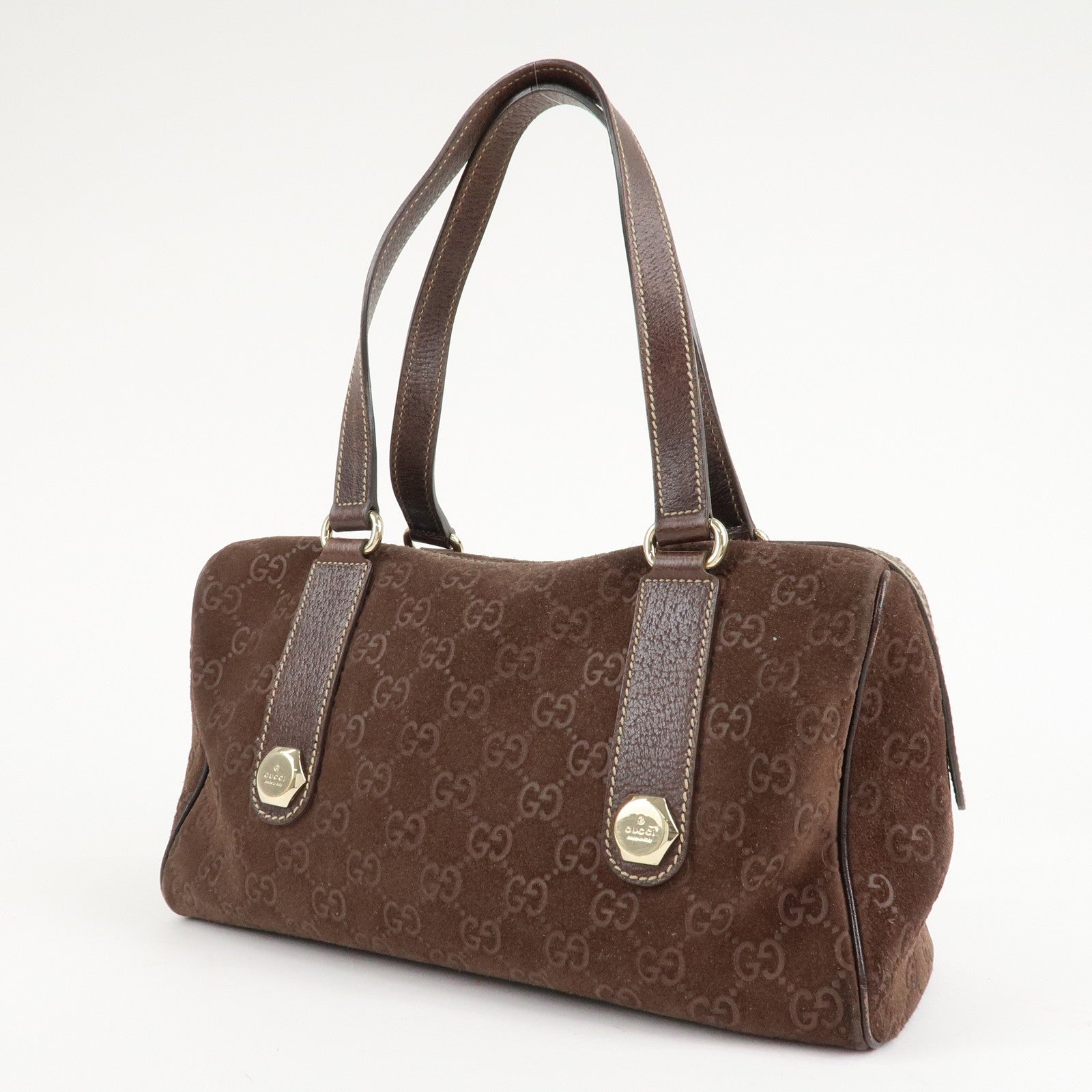 GUCCI Suede Leather Mini Boston Bag Hand Bag Brown 152457