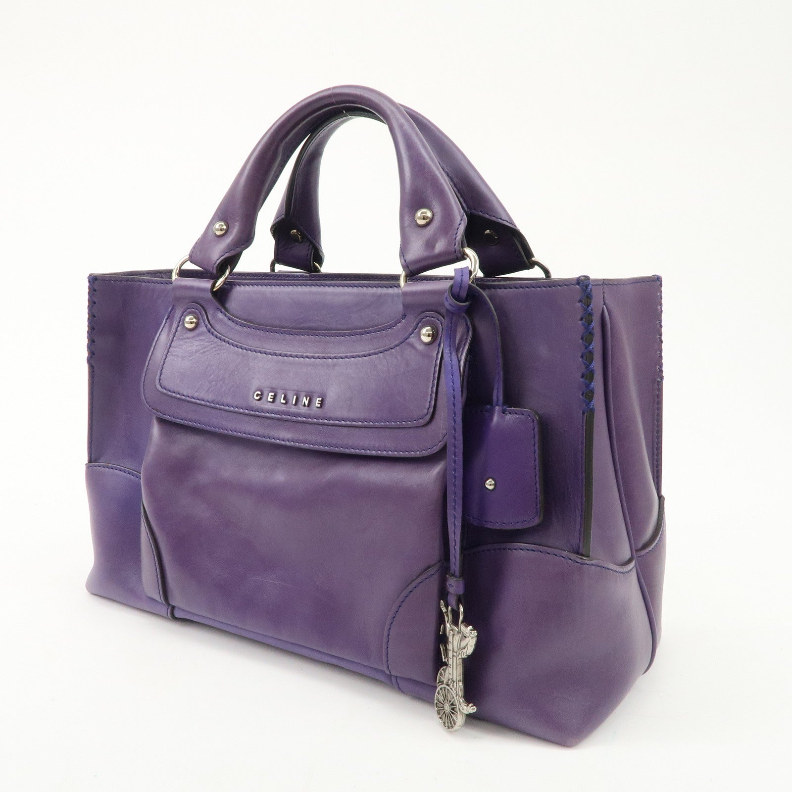CELINE Leather Boogie Bag Hand Bag Purple Used