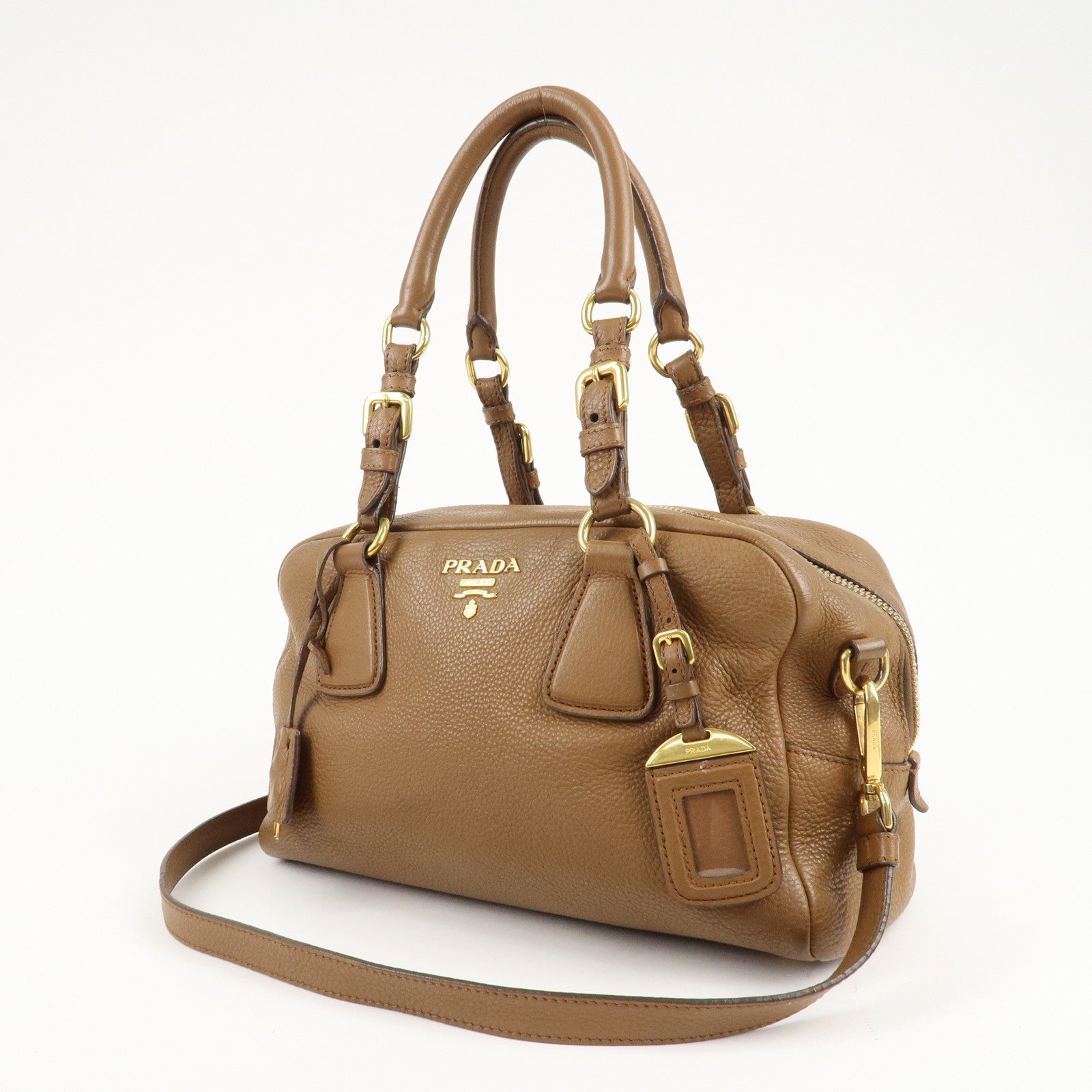 PRADA Leather 2Way Bag Hand Bag Shoulder Bag Brown 1BB091