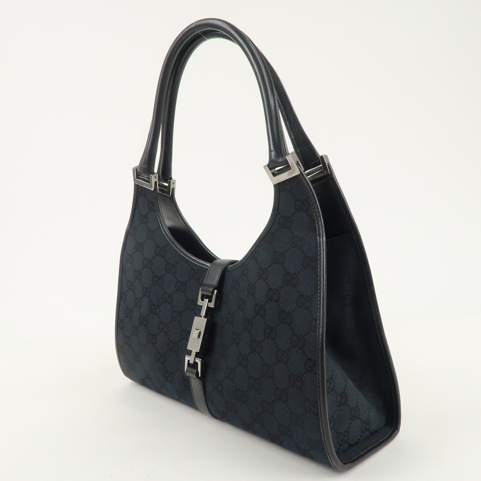 GUCCI Jackie GG Canvas Leather Shoulder Bag Black 002.1067