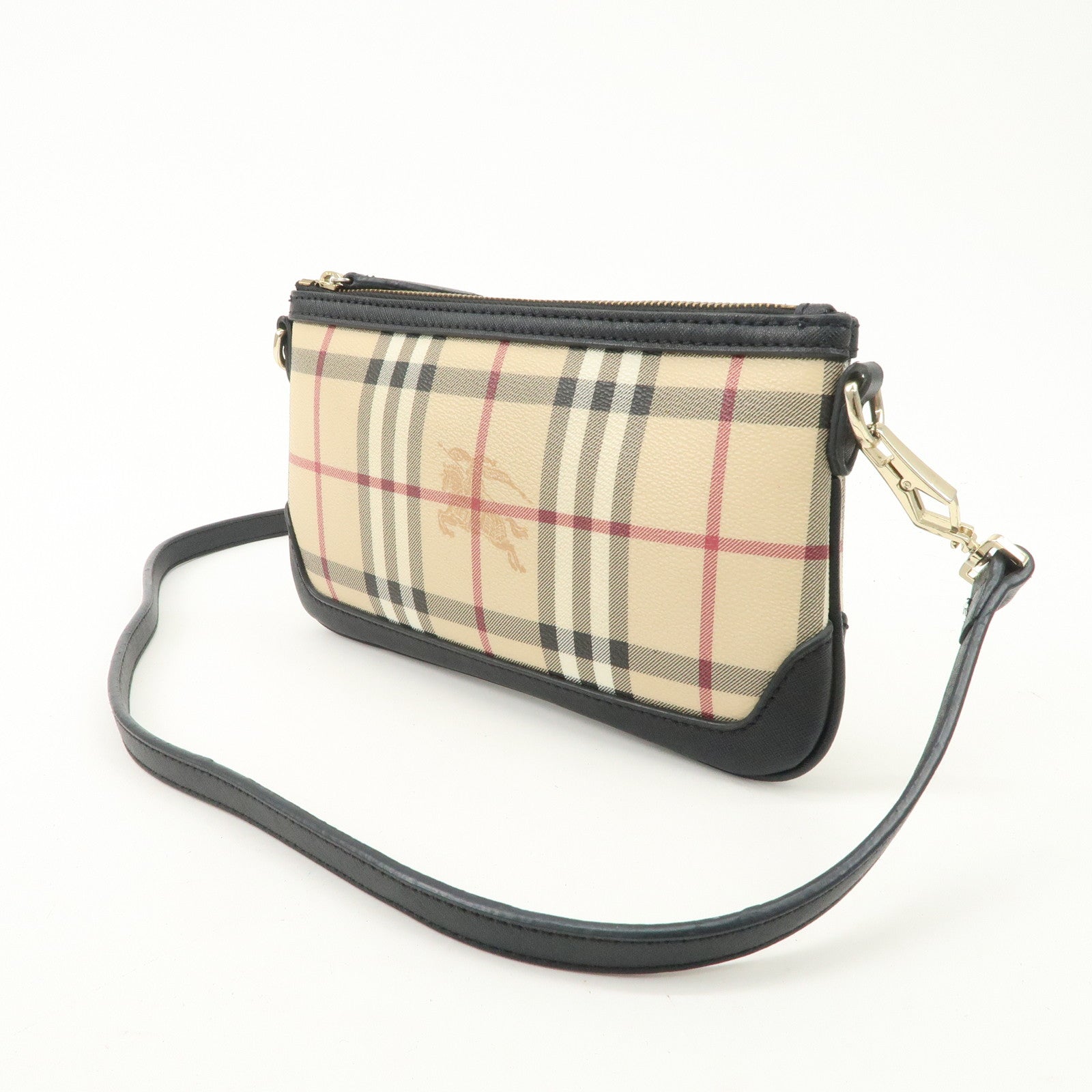 BURBERRY Nova Plaid PVC Leather Shoulder Bag Hand Bag Black Used