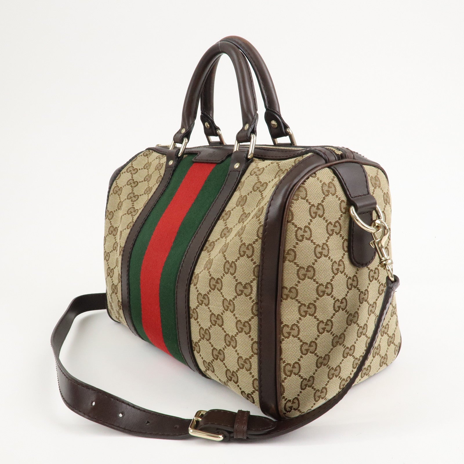 GUCCI Sherry Line GG Canvas Leather 2Way Boston Bag Beige 247205