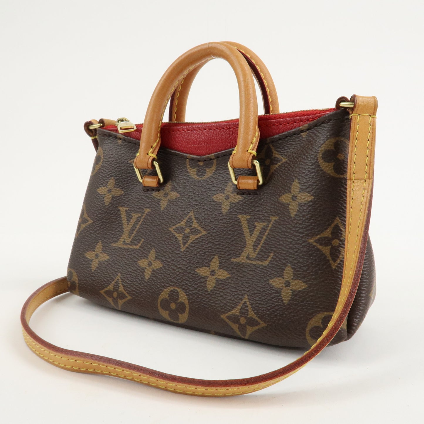 Louis Vuitton Nano Pallas Shoulder Bag Brown Cerise M61254