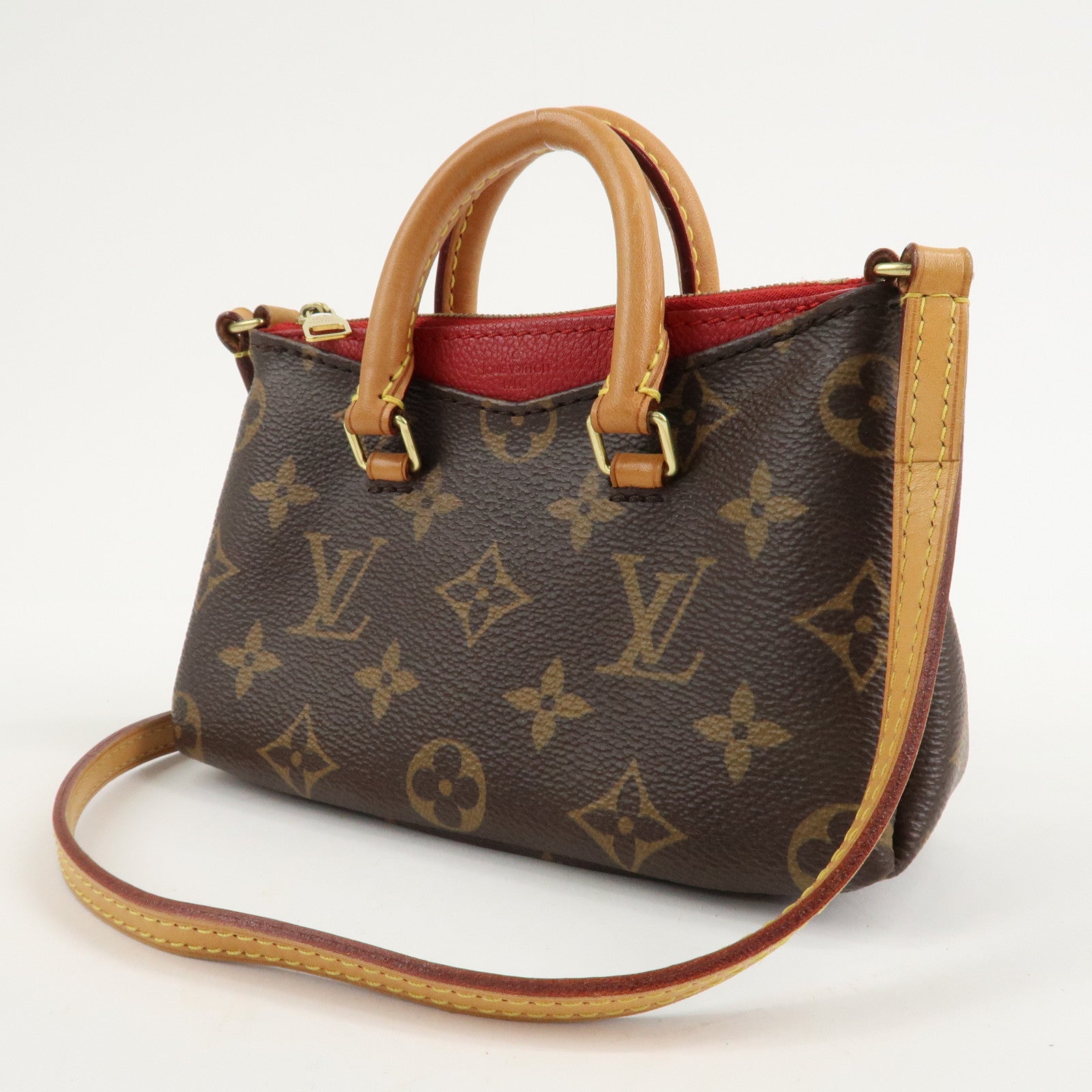 Louis Vuitton Nano Pallas Shoulder Bag Brown Cerise M61254