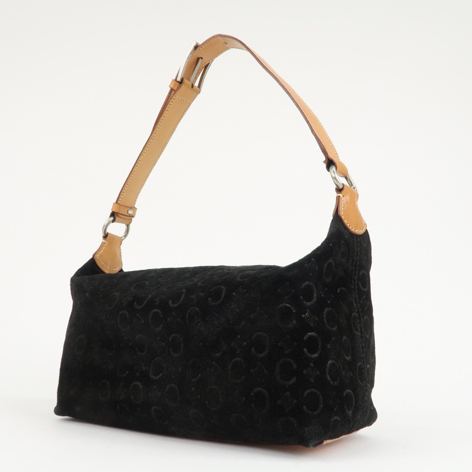 CELINE C Macadam Suede Shoulder Bag Hand Bag Black Used