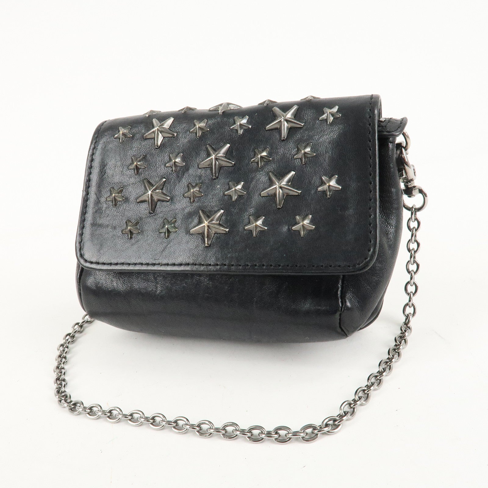 JIMMY CHOO Leather Chain Small Shoulder Bag Black Silver HDW