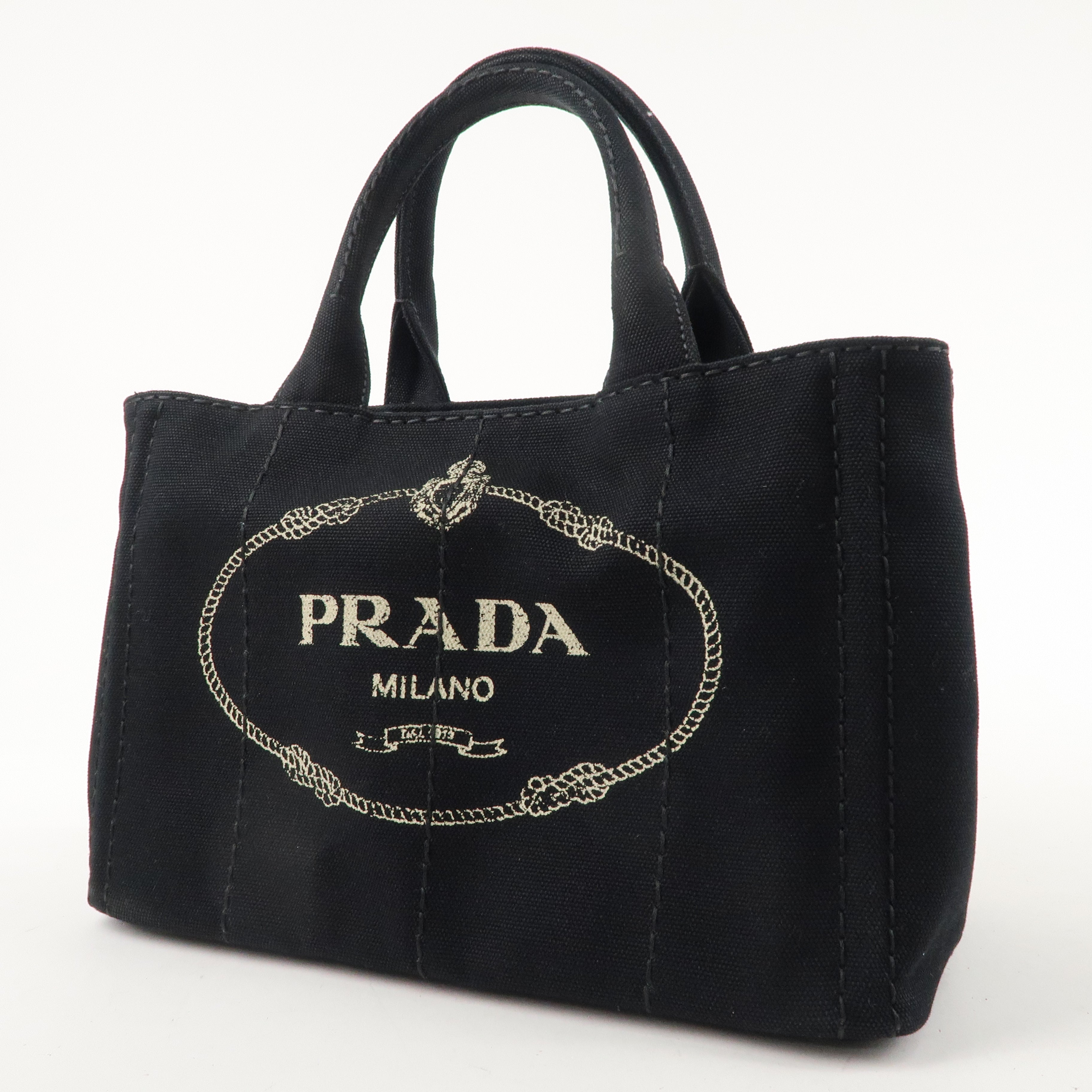 PRADA Logo Canapa Mini Canvas 2Way Shoulder Bag Black 1BG439