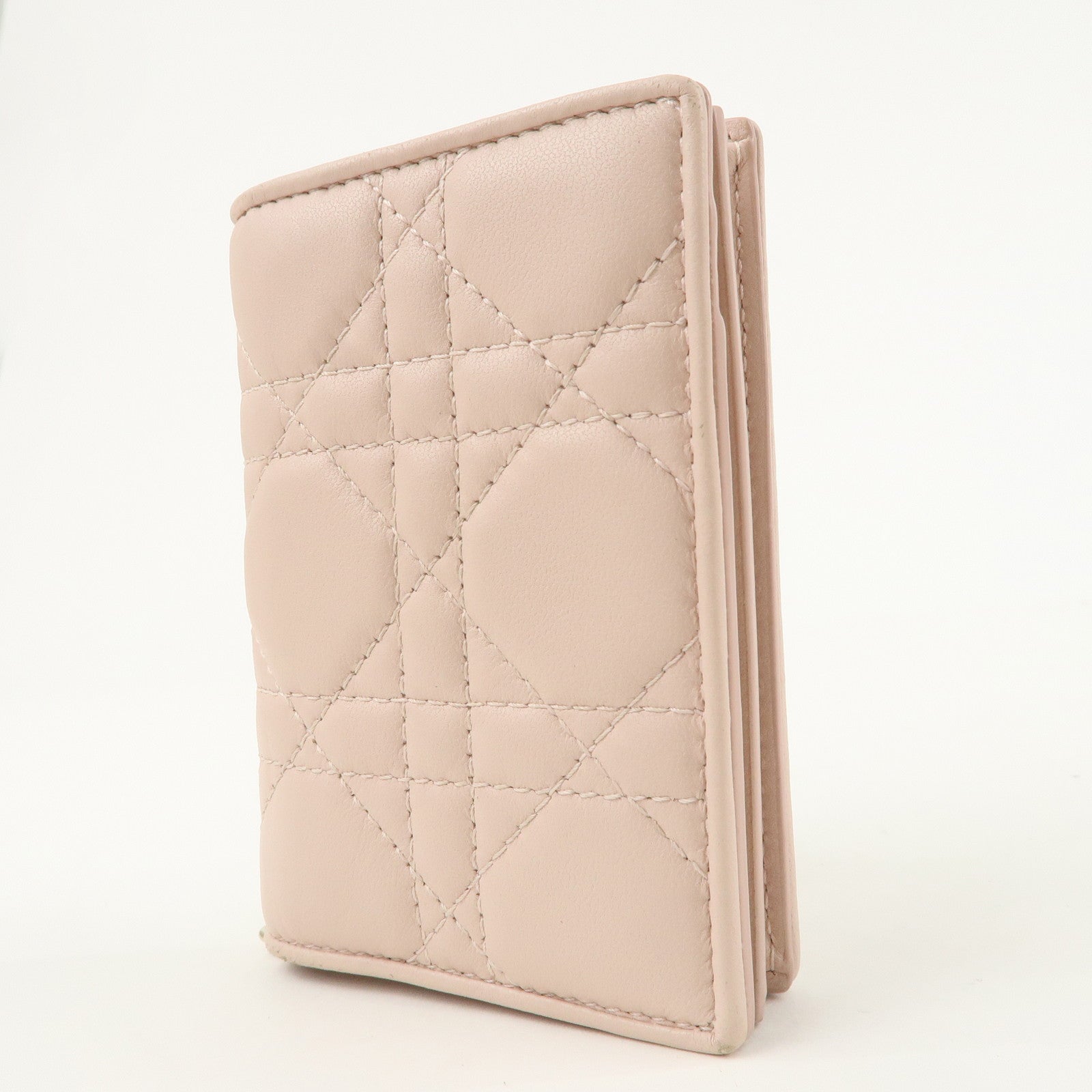 Christian Dior Cannage Lamb Leather Bi-fold Card Case Rose Poudre